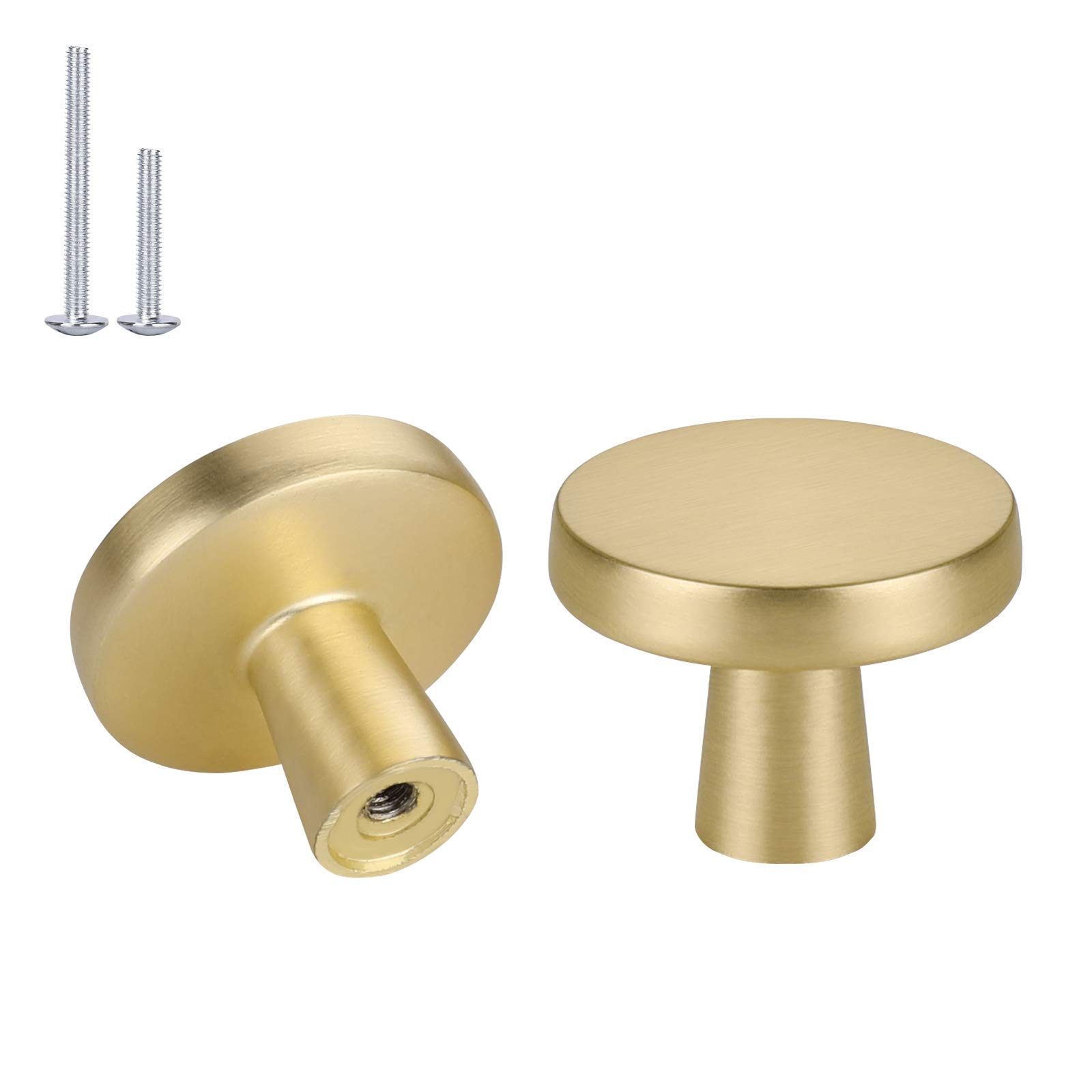 20 Pack Brushed Gold Cabinet Knobs - Round Brass Dresser Drawer Pulls for Kitchen & Bathroom - Durable Zinc Alloy Hardware for Cabinets, Furniture & Home Decor