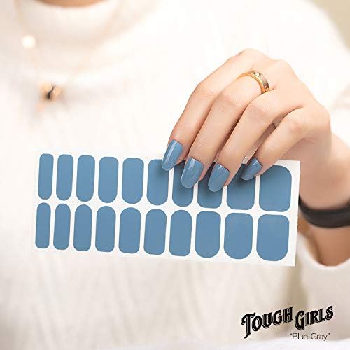 TOUGH GIRLS 20-Piece Premium Gel Nail Polish Strips Kit with Application Tools - No UV/LED Lamp Needed (Blue-Gray) | DIY Salon-Quality Manicure at Home, Perfect for Parties & Special Occasions
