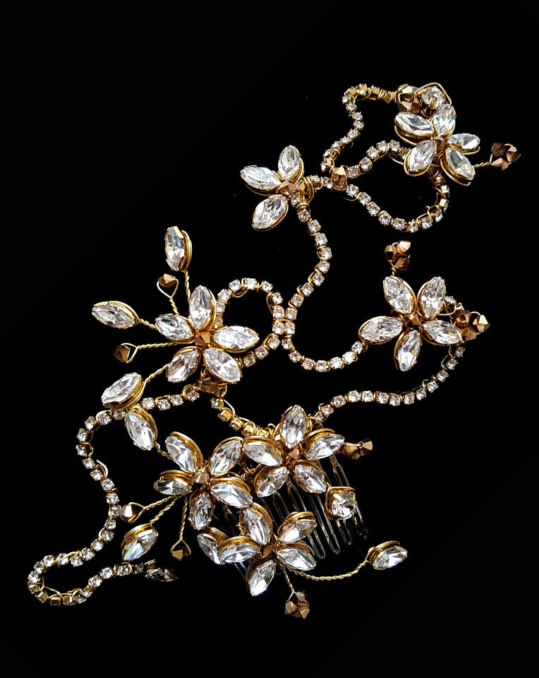Elegant Crystal Flower Vine Bridal Headpiece - Gabriella by Kezani | Perfect for Weddings, Prom & Special Occasions