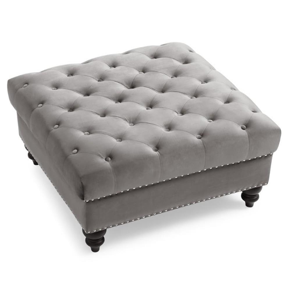 Nola Velvet Ottoman in Dark Gray - Modern Footrest & Storage Bench for Living Room, Bedroom & Lounge | Glory Furniture