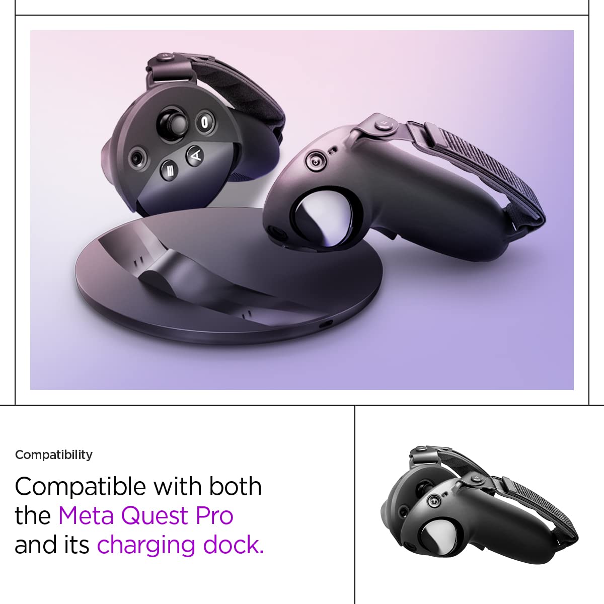 Spigen DR200 Head Strap & Silicone Fit Controller Cover for Meta Quest Pro - Comfortable VR Gaming Accessories for Extended Play Sessions