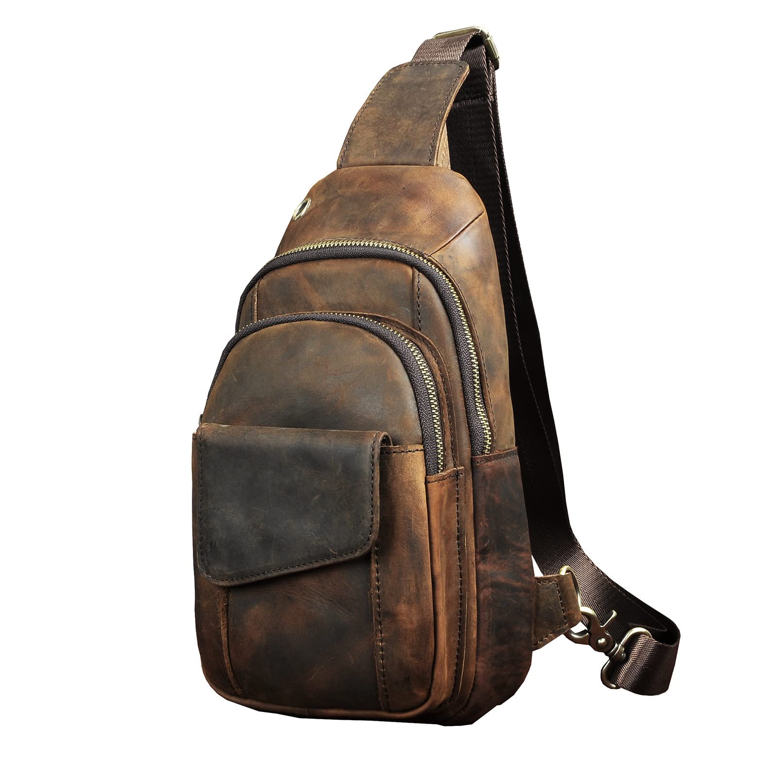 **Le'aokuu Men's Leather Crossbody Chest Sling Bag - Outdoor Hiking, Travel & Casual Use - Dark Brown (B 8013) - Perfect for Hiking, Daily Commute & Hands-Free Convenience**