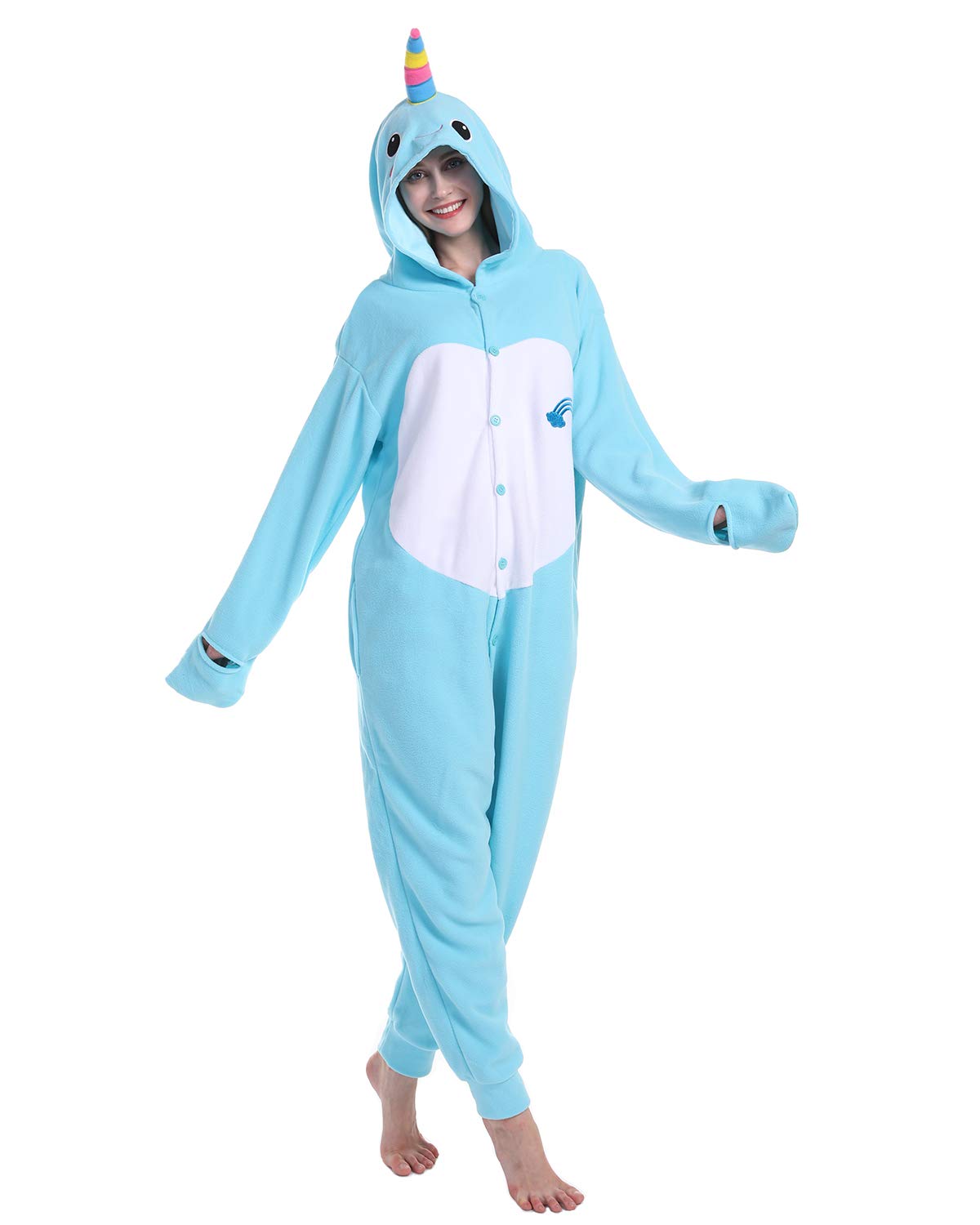 WOTOGOLD Narwhal Unisex Adult Animal Cosplay Costume Pajamas - Perfect for Halloween, Christmas, Themed Parties & Loungewear