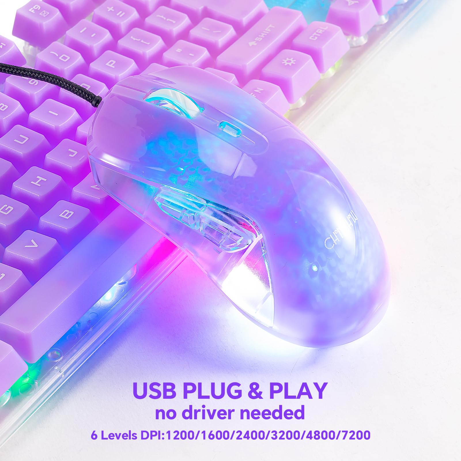 RGB Gaming Keyboard & Mouse Combo - USB Wired Transparent with Rainbow LED for PC/PS4/Xbox - Perfect for Competitive Gaming