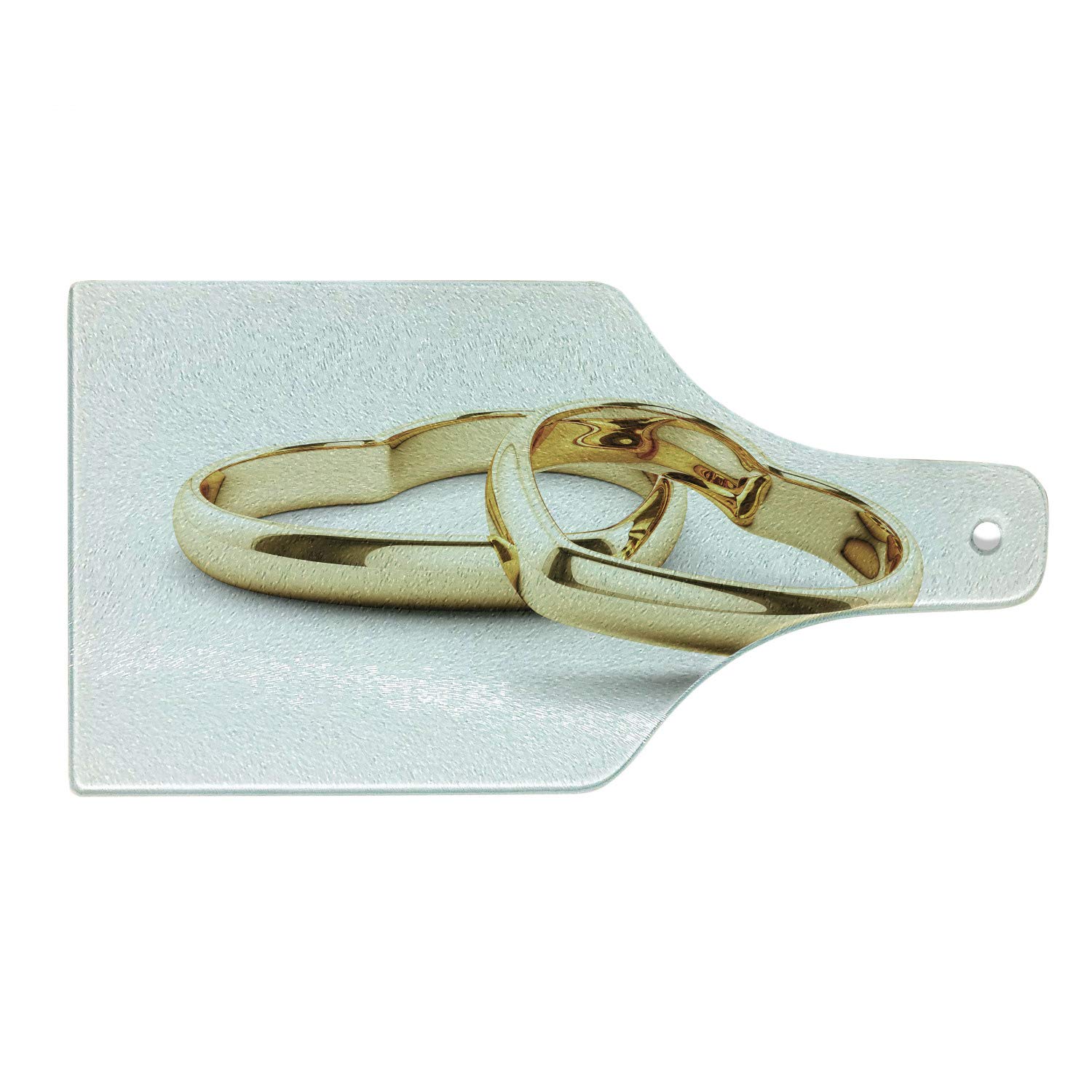 Ambesonne Heart-Shaped Engagement Party Cutting Board - 3D Realistic Engagement Rings Design, Tempered Glass Serving Board for Wine & Cheese - Elegant Beige & White Decorative Gift for Couples, Bridal Showers & Anniversaries