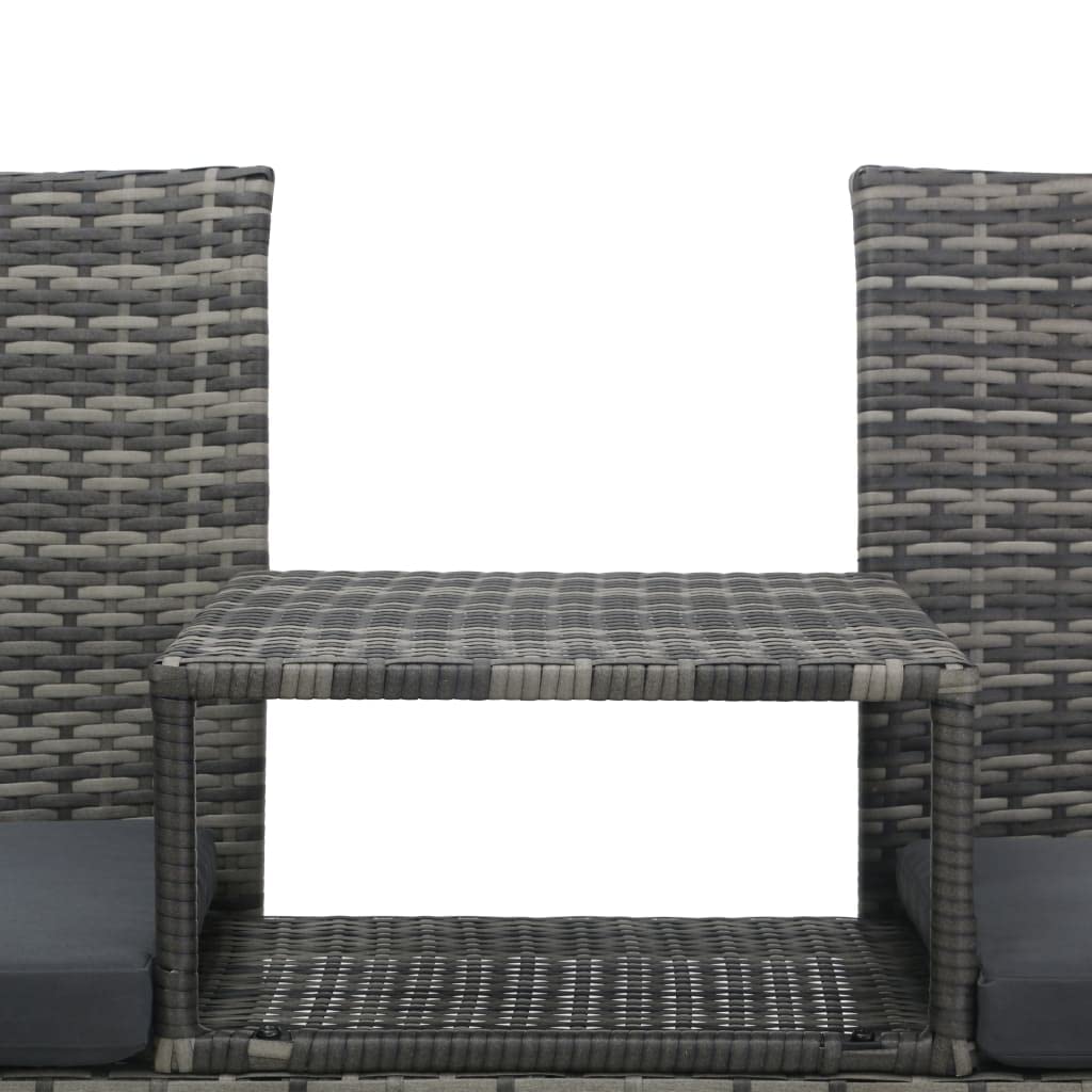 vidaXL 2-Seater Outdoor Patio Sofa Set with Cushions & Coffee Table - Durable Poly Rattan Garden Furniture in Anthracite - Perfect for Backyard, Balcony or Poolside Relaxation