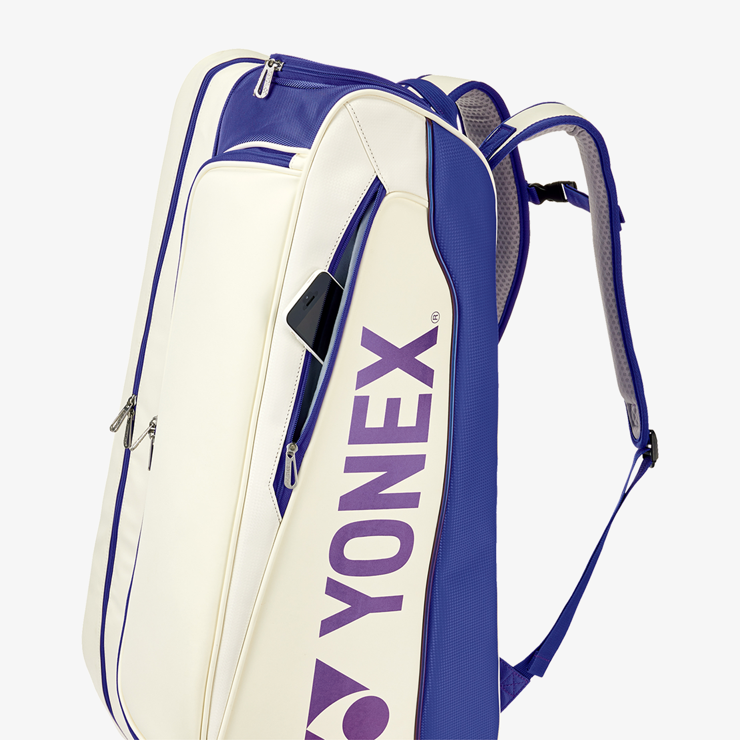 Yonex BAG02526WDB Expert Badminton Tennis Racket Bag 6-Pack (White/Deep Blue) - Perfect for Sports Training, Gym & Travel Accessories Storage