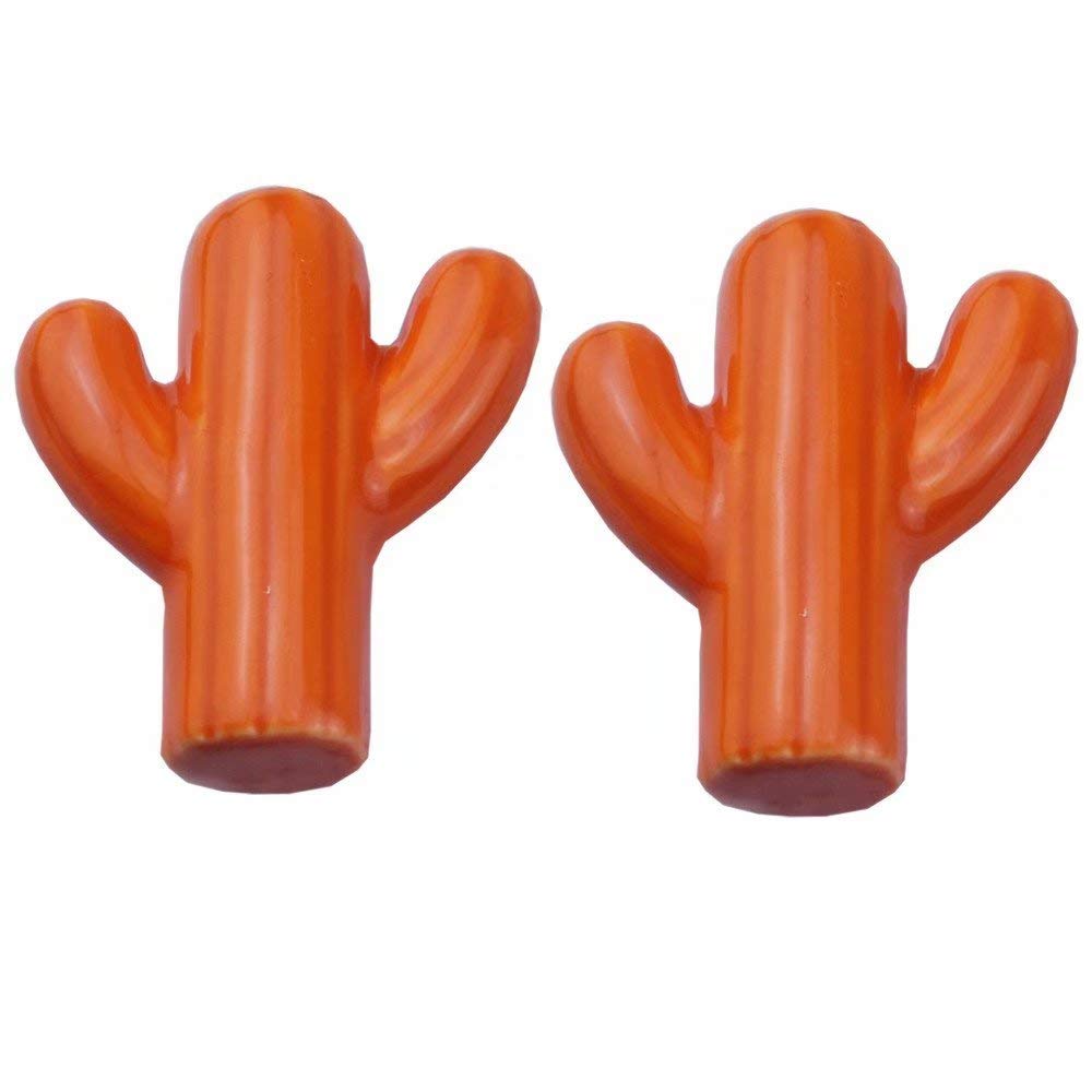 2-Pack Ceramic Cactus Drawer Knobs for Kids - Colorful Nursery Cabinet Handles, Creative Wardrobe Pulls & Dresser Decor (Orange) - Perfect for Children's Room, Playroom & DIY Furniture Makeover