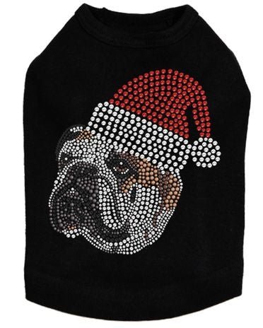 Brown Bulldog Face with Santa Hat Dog Tank Top - Christmas Pet Apparel for Bulldogs - Many Colors - Perfect for Holiday Photos & Festive Outfits