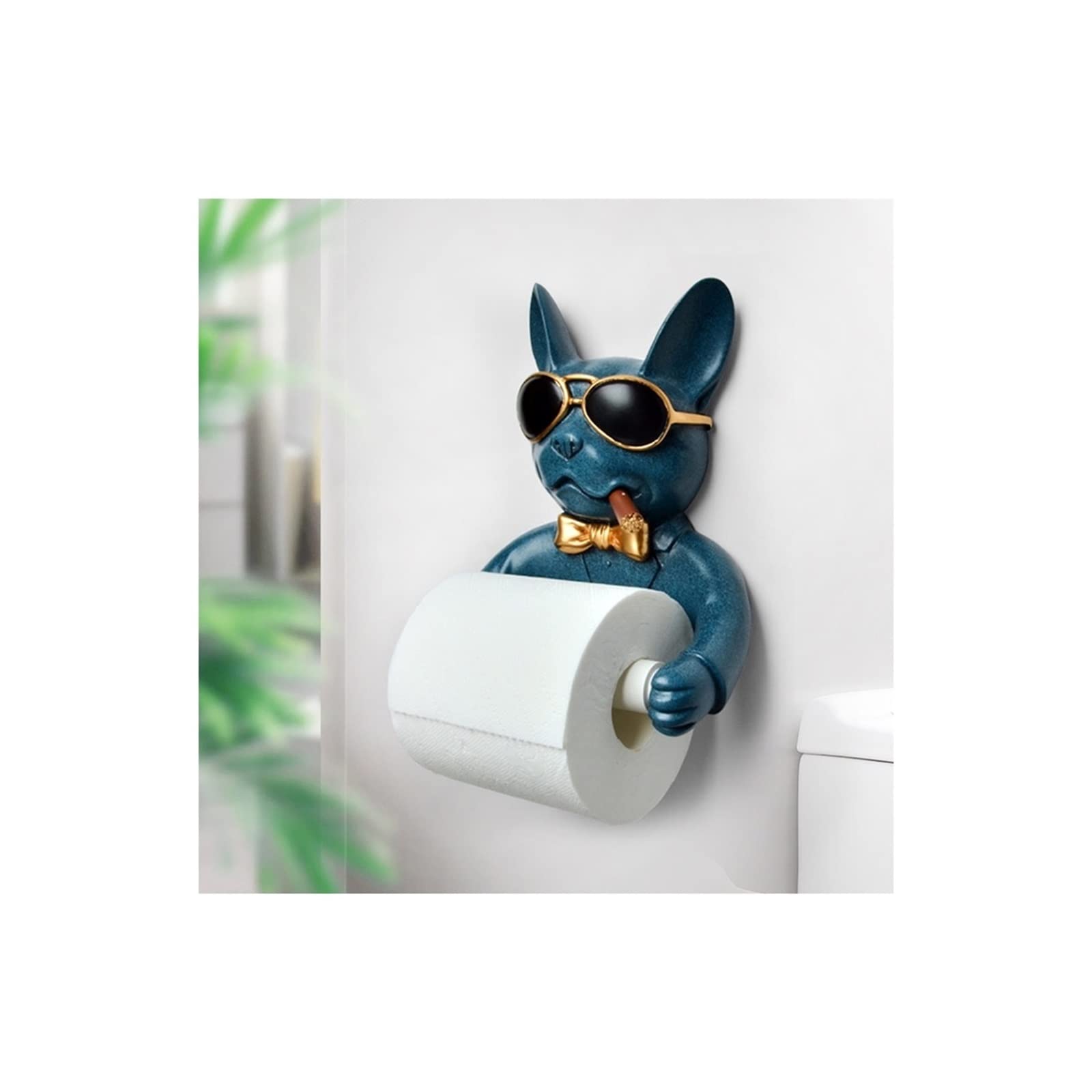 OLUeS Dog Statue Resin Toilet Paper Holder Stand - Free Standing Tissue Roll Rack for Bathroom & Kitchen Storage (Blue) | Perfect for Pet Lovers' Home Decor & Practical Bathroom Organization