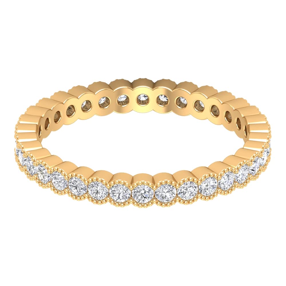 1.25 CT Moissanite Full Eternity Ring for Women - 14K Solid Gold Half Bezel Set with Gold Beaded Design | Perfect for Weddings, Anniversaries & Special Occasions
