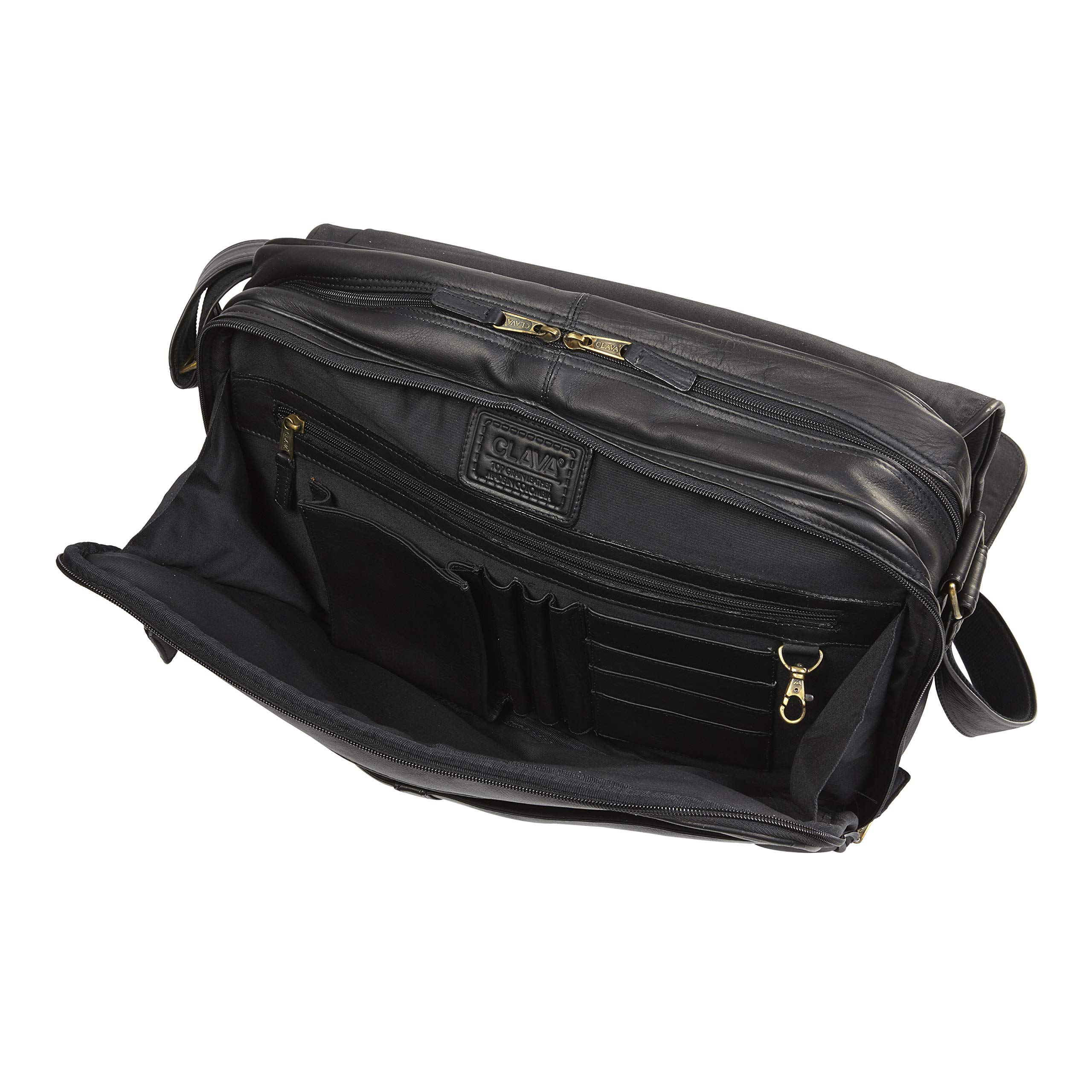 Premium Genuine Leather Laptop Messenger Bag - Vachetta Black Crossbody Sling for Work, Travel & Business - Stylish & Durable Laptop Briefcase for Men & Women
