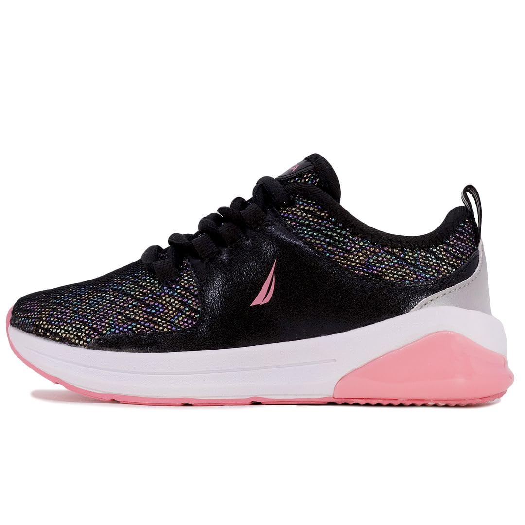Nautica Kids Girls Metallic Fashion Sneakers - Lightweight Athletic Running Shoes for Toddler, Little & Big Kids | Lace-Up Casual Walking Shoes for School, Playground & Daily Wear