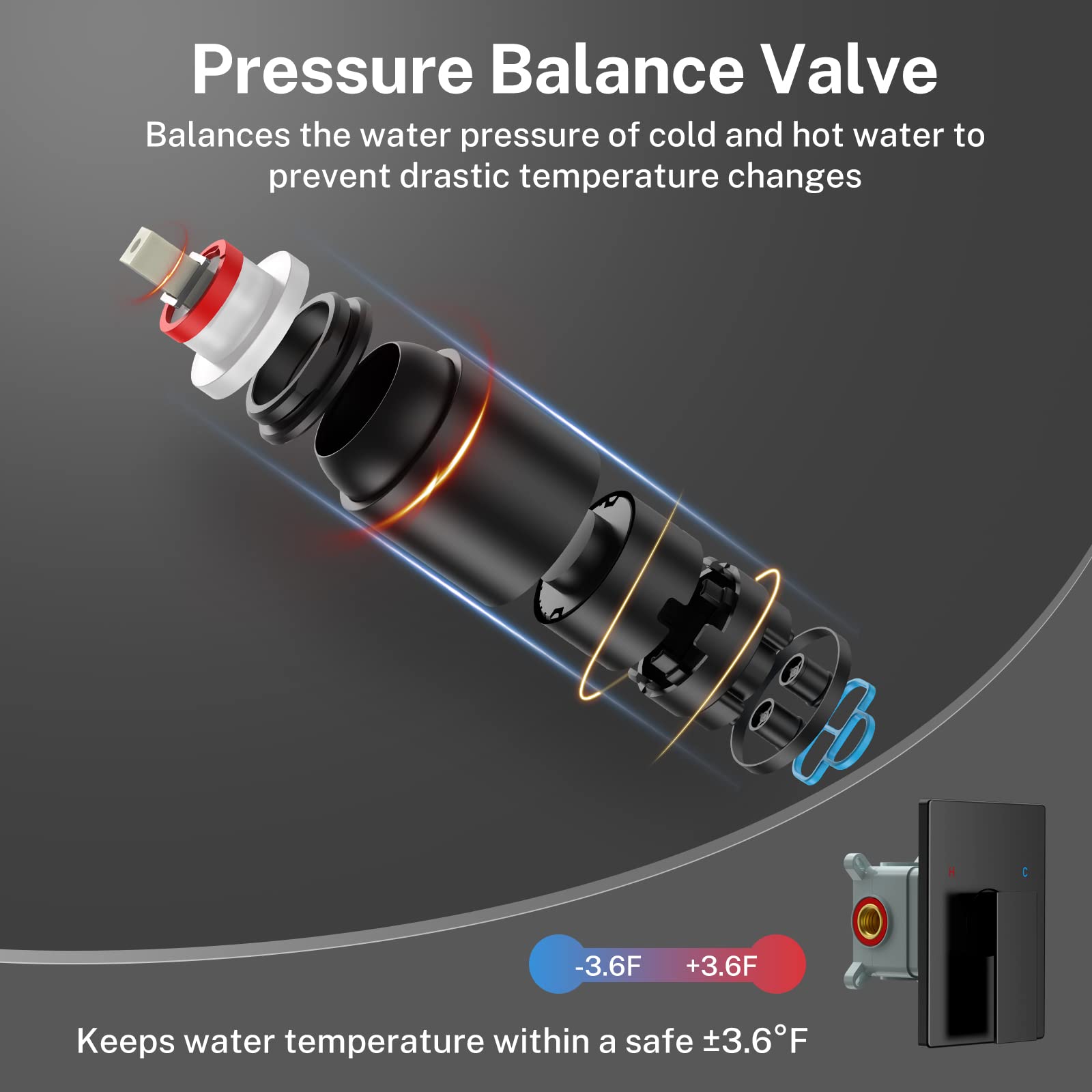 8in Black Pressure Balance Shower Valve Kit - Stainless Steel Rainfall Shower System with Brass Rough-in Valve for Bathroom Remodel | Perfect for Modern Home Spa Experience