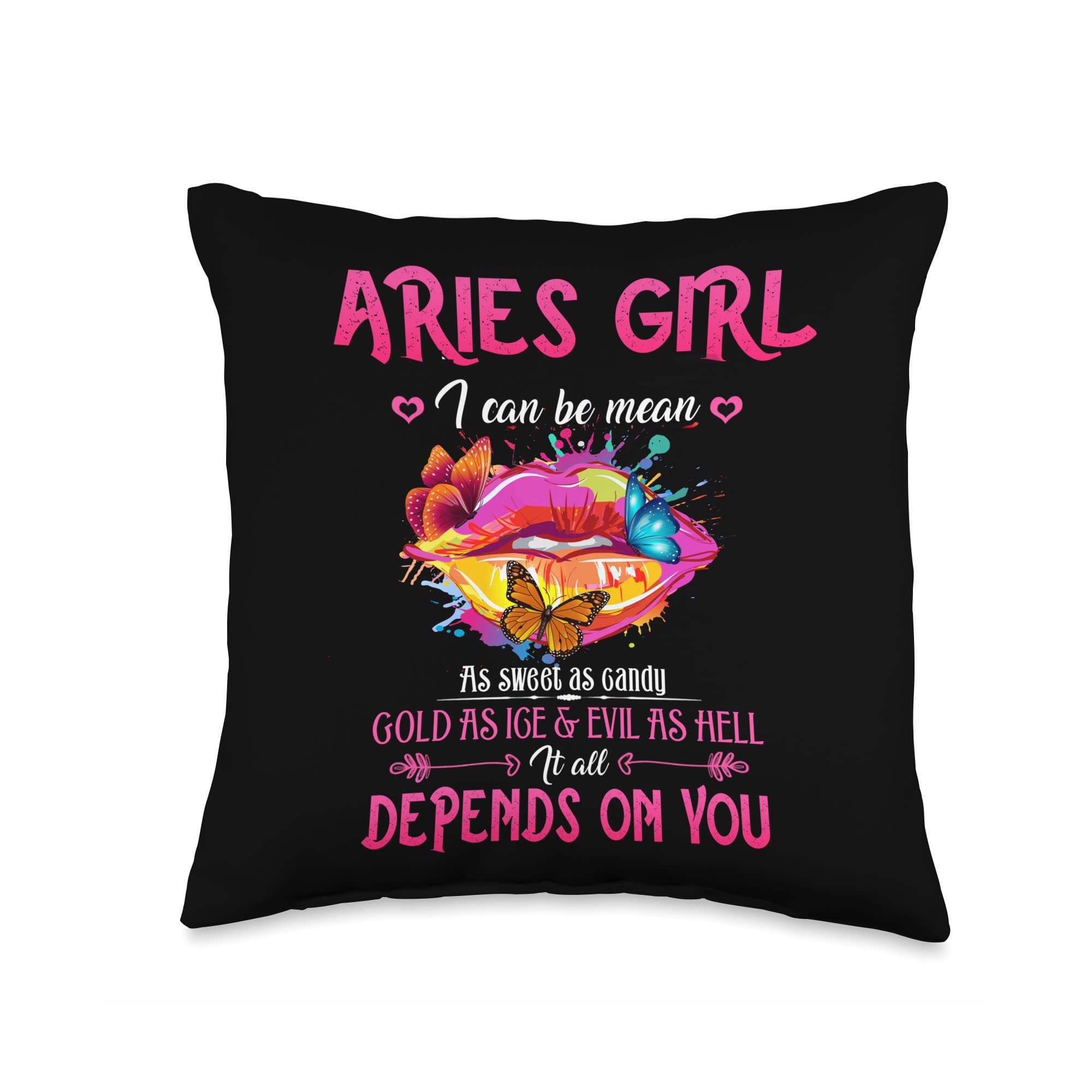 Aries Zodiac Women's Throw Pillow - March April Birthday Queen Design with Lips Pattern, Perfect for Home Decor, Bedroom, or Couch Accent