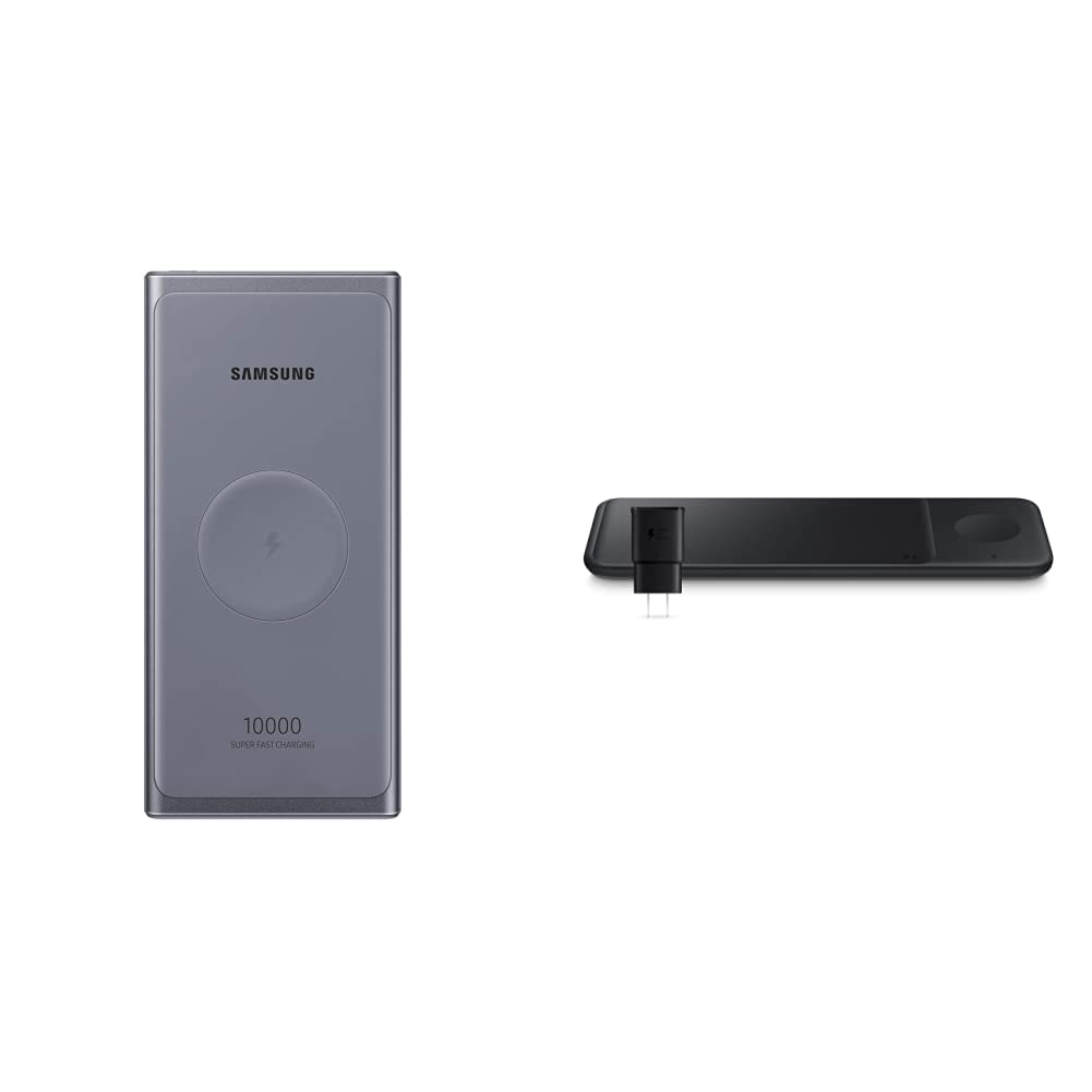Samsung 10,000mAh Portable Wireless Charger with 25W Super Fast Charging | Qi-Certified Power Bank | USB-C & Wireless Charging for iPhone, Android | Silver & Black (US Version) | Perfect for Travel, Office & Home Use