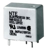 NTE Electronics R48-5D10-12 SPDT Power Relay 12VDC 10A PCB Mount (10-Pack) - Ideal for Automotive, Industrial Control & Home Automation Systems