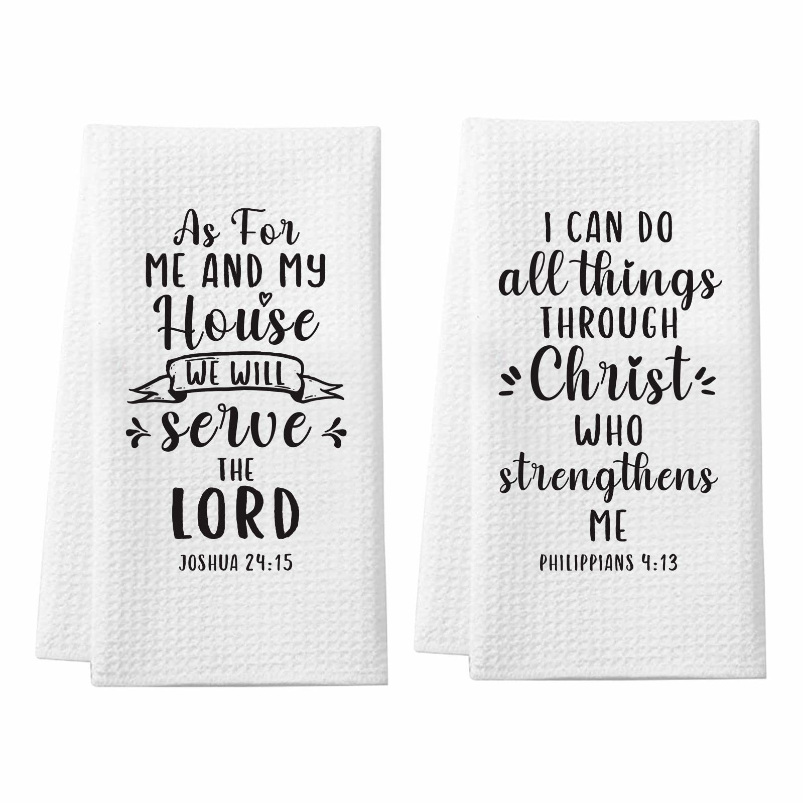 Christian Bible Verse Kitchen Towels - Inspirational Religious Gifts for Family & Friends, 2-Pack Waffle Weave Dish Towels for Housewarming & Daily Use