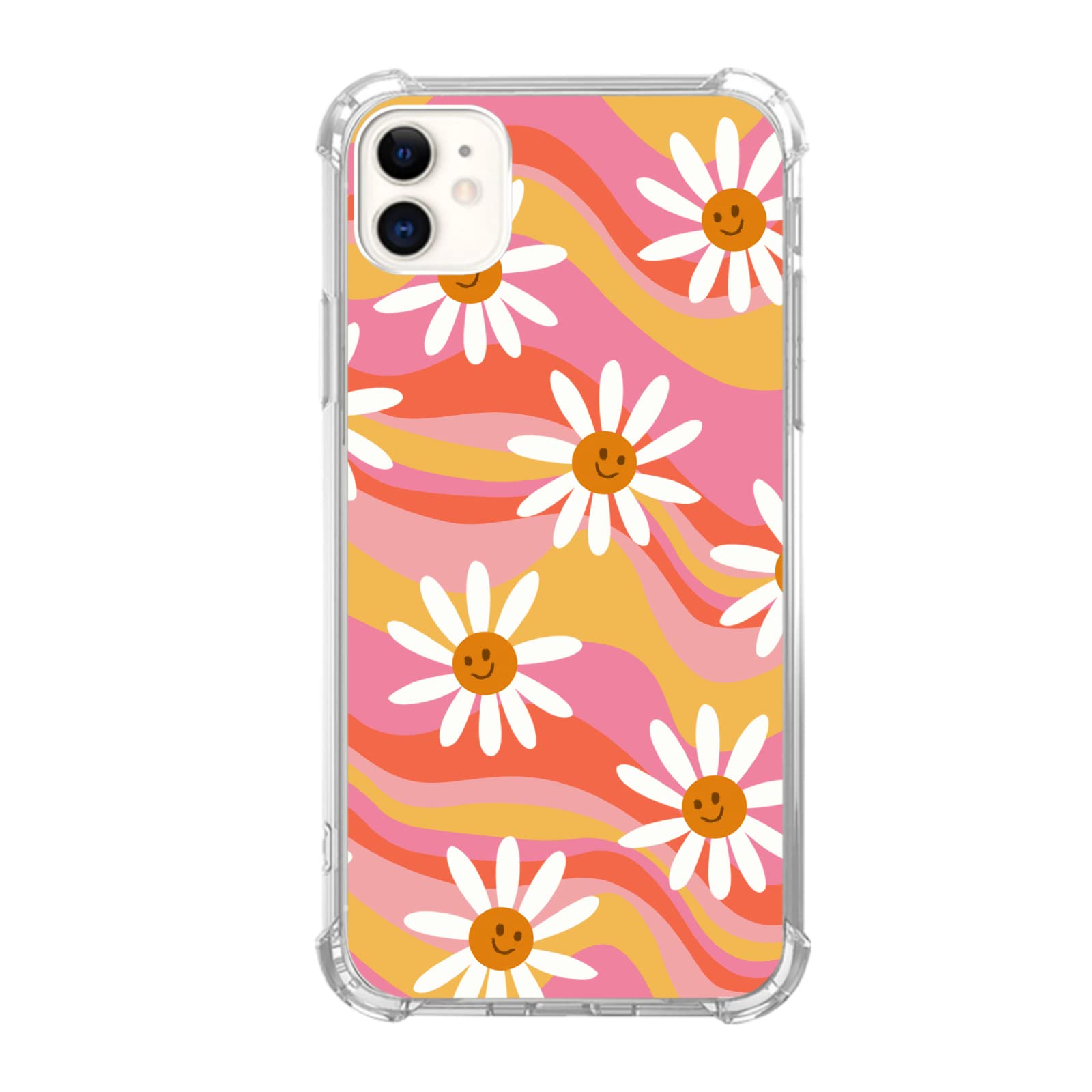Wave Daisies Phone Case for iPhone 11 - Colorful Retro Floral Design with Smile Face Flowers, Trendy TPU Bumper Protective Cover for Women & Men | Perfect for Everyday Use, Travel, and Gift Giving