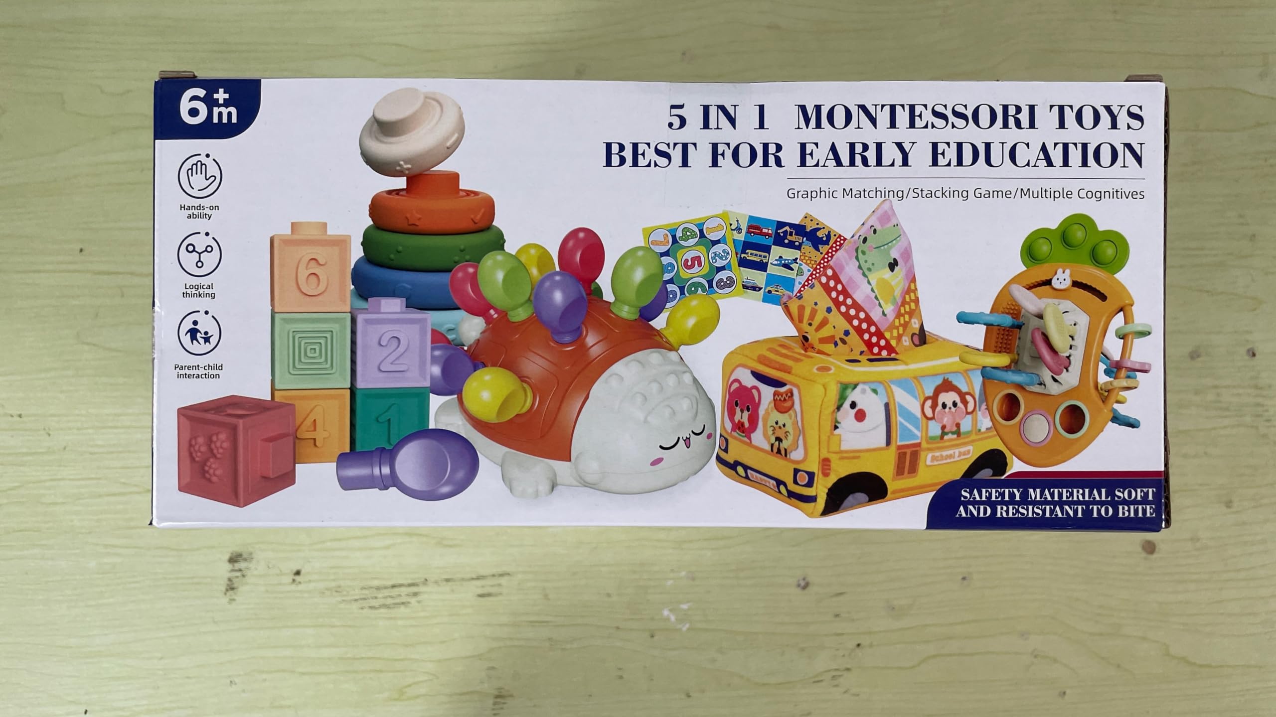 Montessori Toys for Babies 6-12 Months | Sensory & Fine Motor Learning Toys for Toddlers 1-3 Years | 5-in-1 Developmental Toy Set with Pull String, Stacking Rings & Tissue Box | Perfect for Early Childhood Education & Playtime Learning Activities