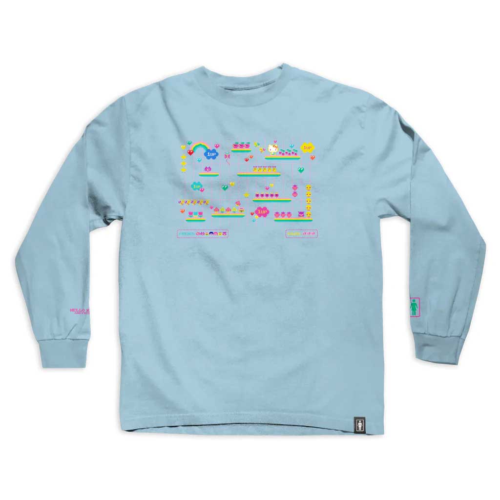 Girl x Sanrio Kawaii Arcade Level Up Long Sleeve Tee - Powder Blue | Cute Anime Gaming T-Shirt for Girls | Perfect for Cosplay, Gaming Events & Kawaii Fashion