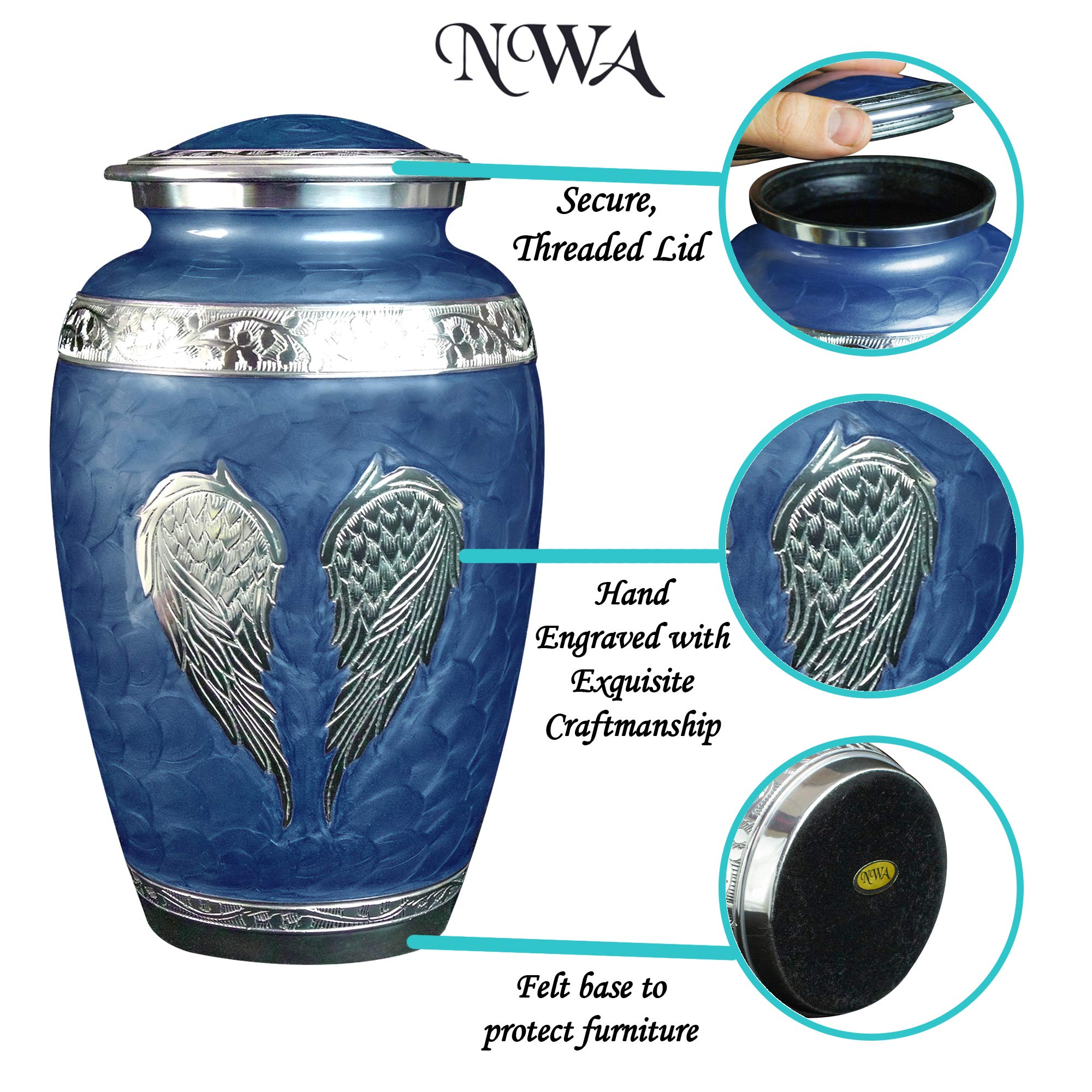 Royal Blue Angel Wings Funeral Cremation Urn Set - Personalized Memorial Urn with Matching Keepsake & Velvet Bags - Large Size for Ashes - Perfect for Memorial Services, Home Display & Remembrance Ceremonies