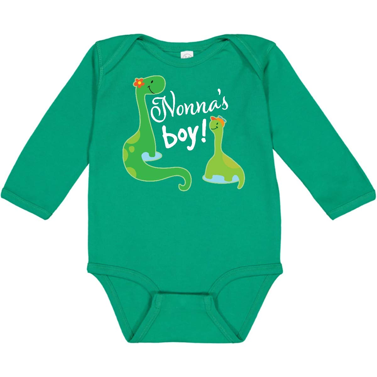 Inktastic Nonna's Boy Grandson Dinosaur Print Long Sleeve Baby Bodysuit - Cute Dino Outfit for Infants & Toddlers - Perfect for Playtime, Family Photos & Everyday Wear