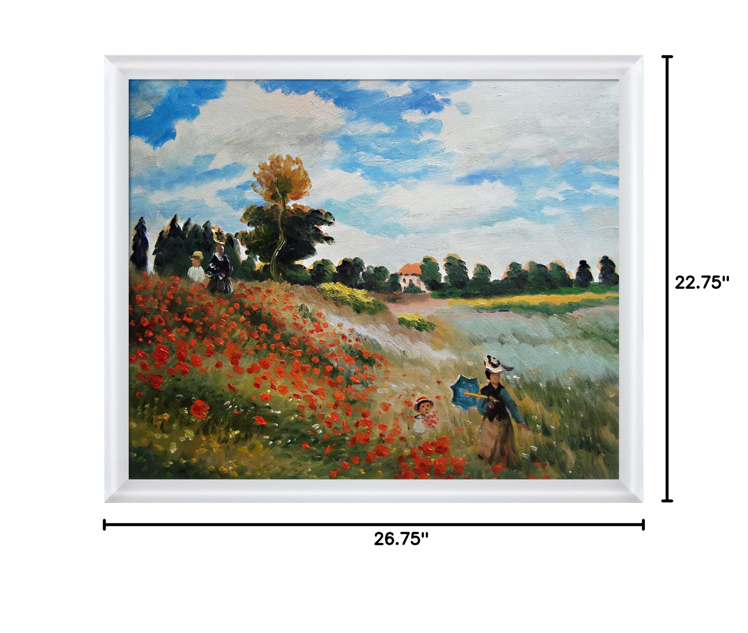 La Pastiche Hand Painted Oil Painting Reproduction - Poppy Field in Argenteuil by Monet, 20x24 Inch, Modern White Frame - Wall Art for Living Room, Bedroom & Office Decor