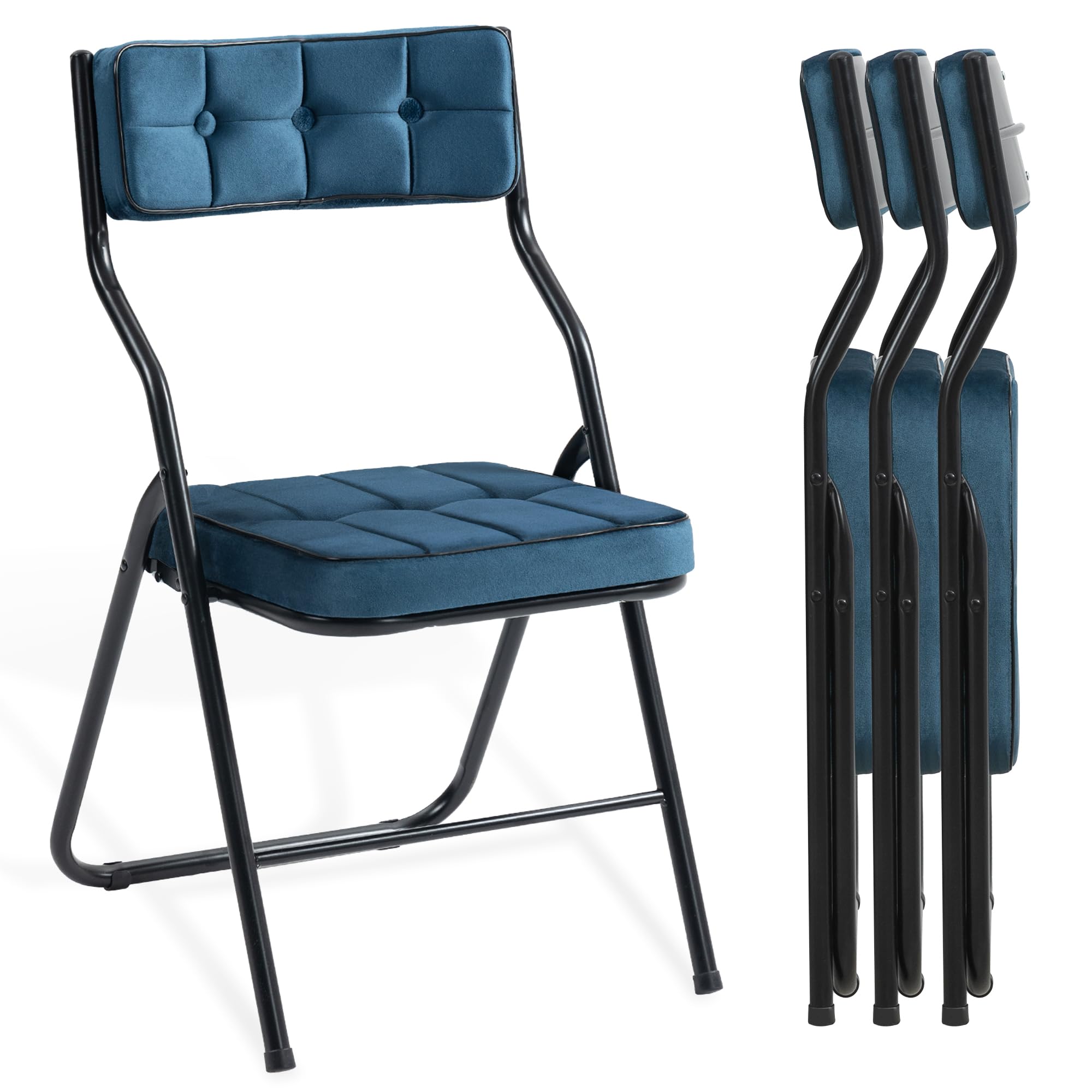 HOMEFUN 4 Pack Padded Folding Chairs with Cushion - Portable Foldable Dining Chairs for Kitchen, Office, Wedding & Party - Comfortable Extra Seating for Guests (Blue) - Perfect for Indoor/Outdoor Events, Picnics & Home Gatherings