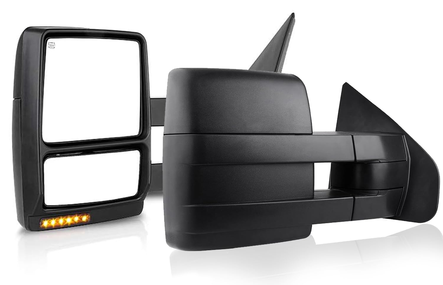 Heated Power Towing Mirrors Pair for 2007-2014 Ford F-150 - Amber Signal, Puddle Light, Convex Lens, Black (Driver & Passenger Side) - Perfect for Towing Trailers, Boats & Heavy Loads