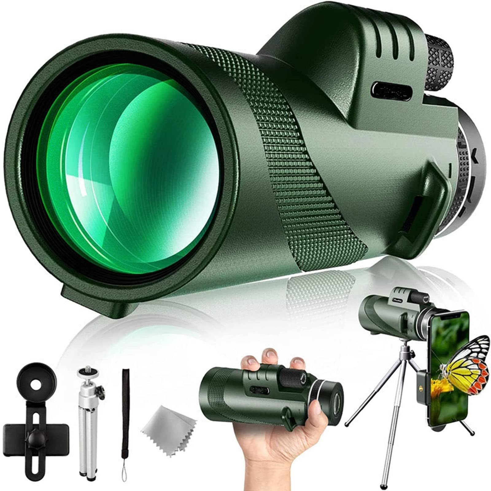 40x60 High Power Monocular Telescope with Phone Adapter & Tripod - Dual Focus Optics, Day & Night Vision, Waterproof - Perfect for Bird Watching, Hiking, Travel, and Outdoor Adventures