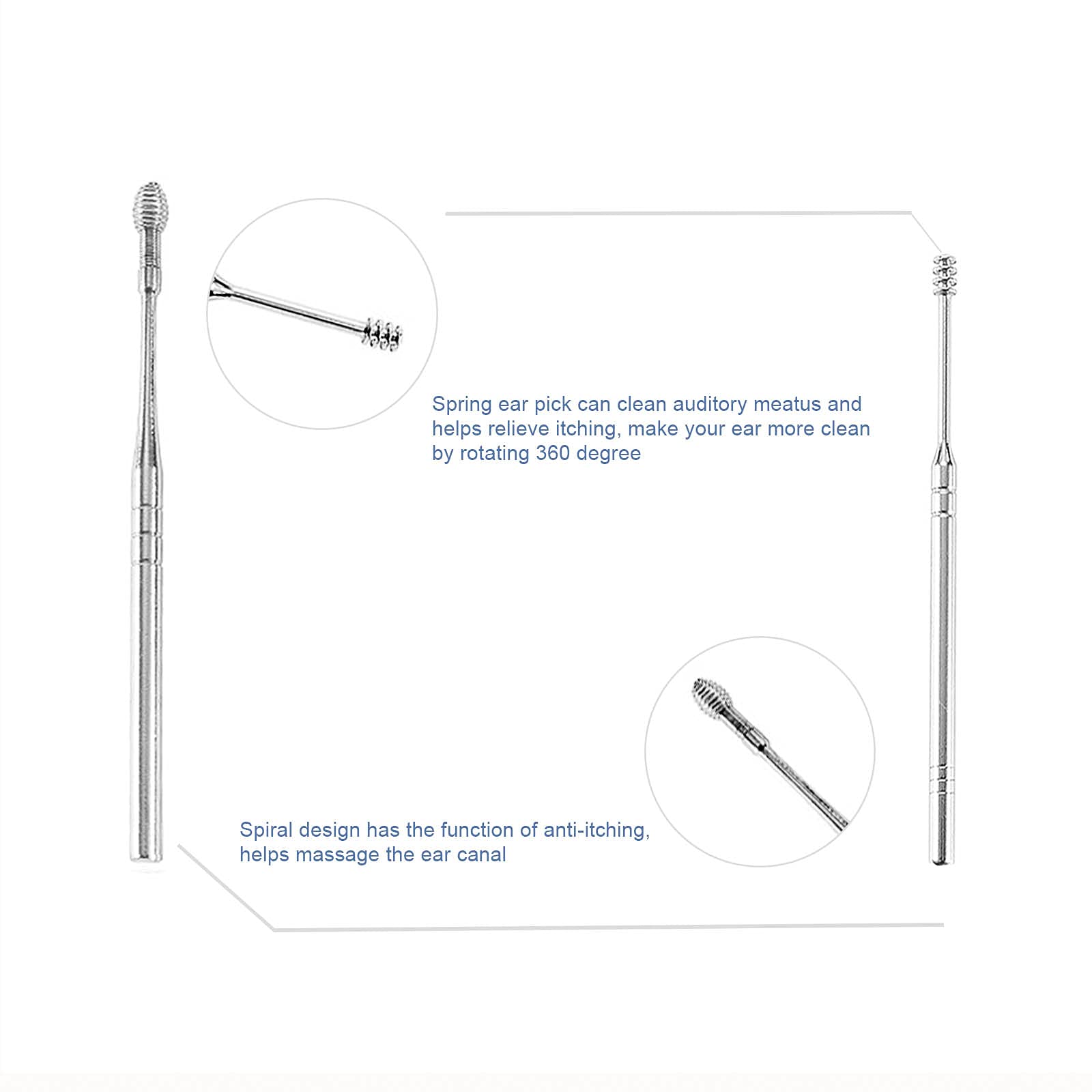 7PCS Professional Ear Wax Removal Kit - Reusable Spiral Ear Cleaner Tools with Curette for Safe Earwax Removal at Home, Travel & Clinic Use