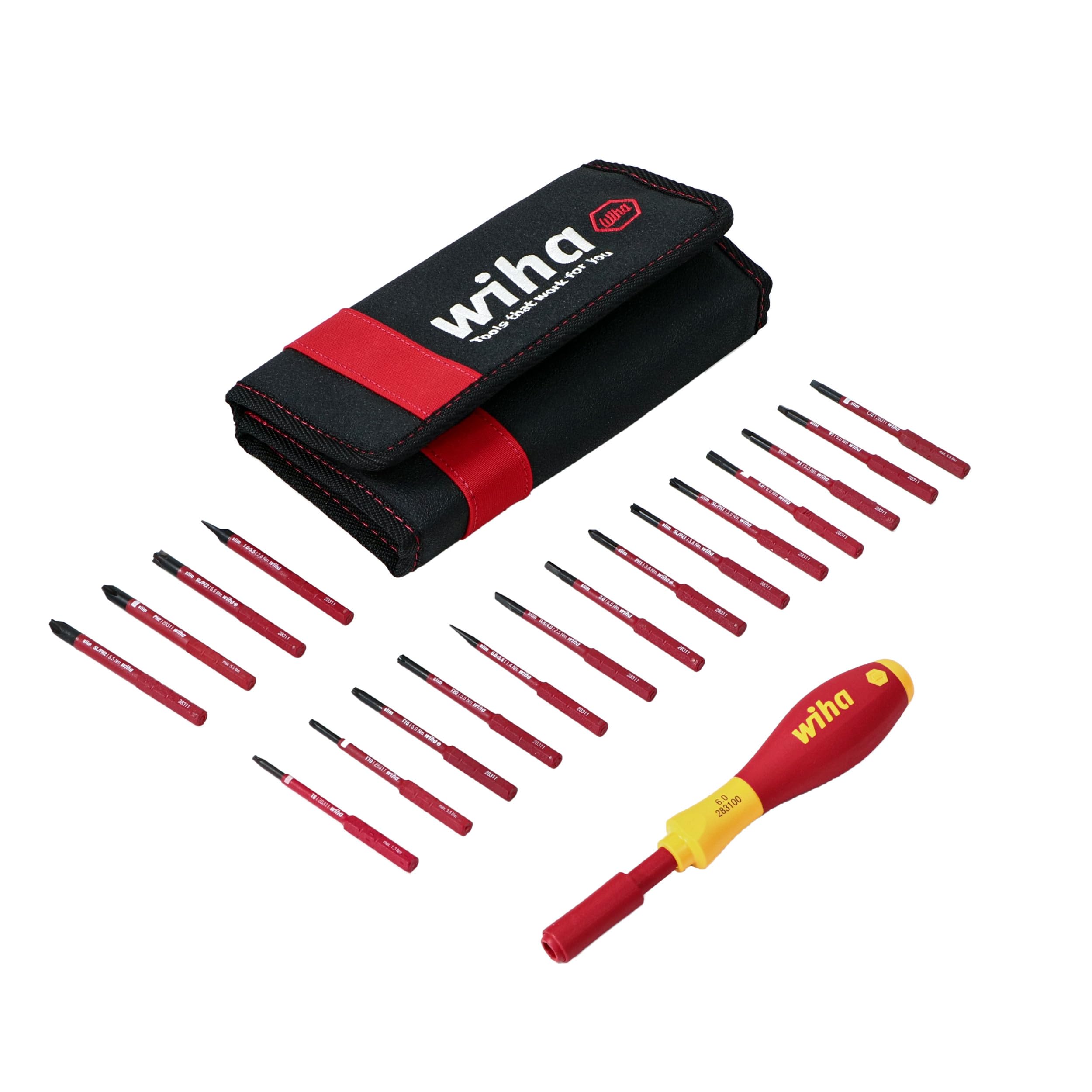 Wiha 28398 19-Piece Insulated SoftFinish SlimLine Screwdriver Set - Professional Electrical Tool Kit for Electricians & DIY Home Repairs | Perfect for Circuit Breakers, Outlets & Appliance Maintenance