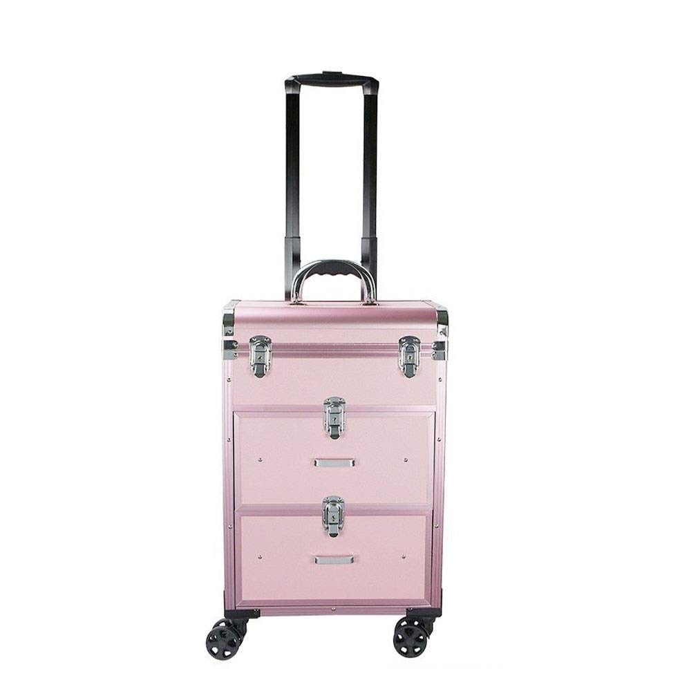 ZHANGWN Professional Rolling Makeup Case with Sliding Drawers - Large Cosmetic Organizer for Travel, Salon & Beauty Artists - Pink Makeup Train Case for Perfect Storage & Organization - Ideal for Makeup Artists, Stylists & Travel Enthusiasts
