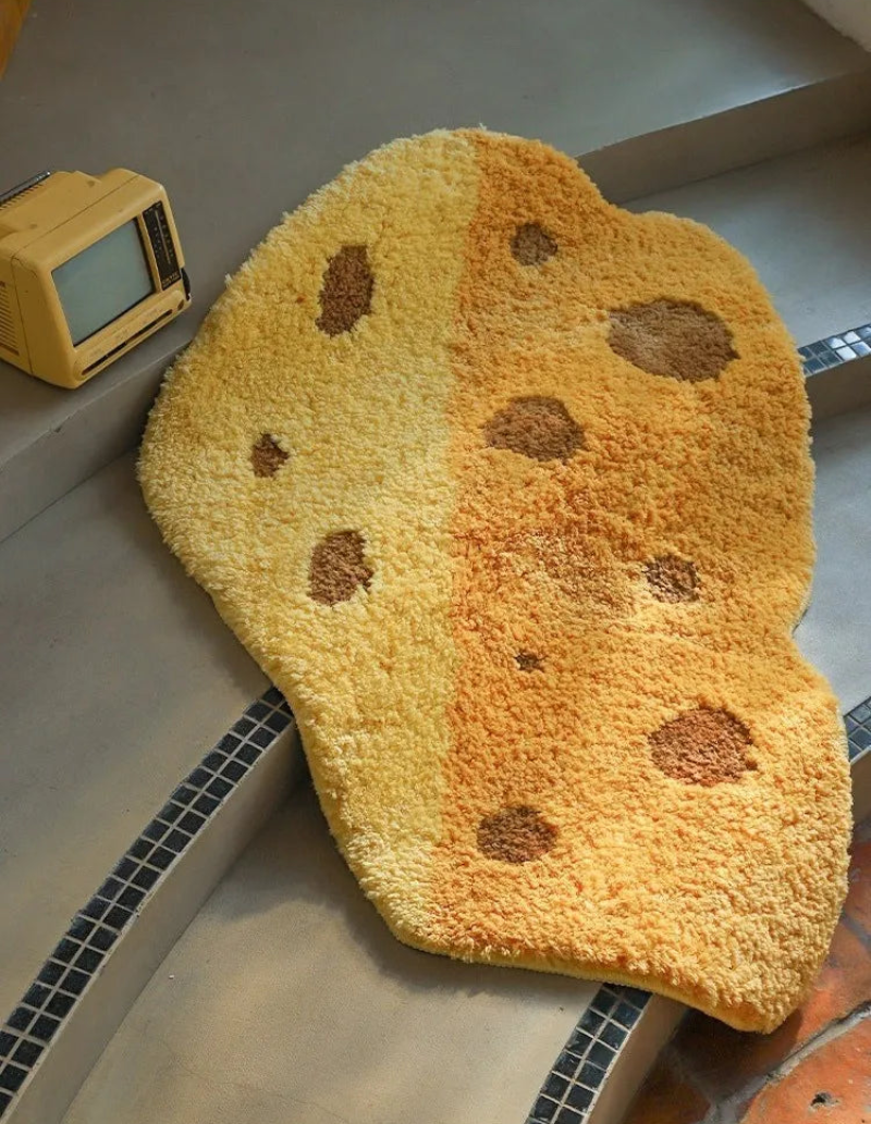 Non-Slip Cheesy Slice Tufted Floor Mat - Soft & Durable Kitchen Rug for Home Decor, Perfect for Living Room, Bedroom, or Entryway