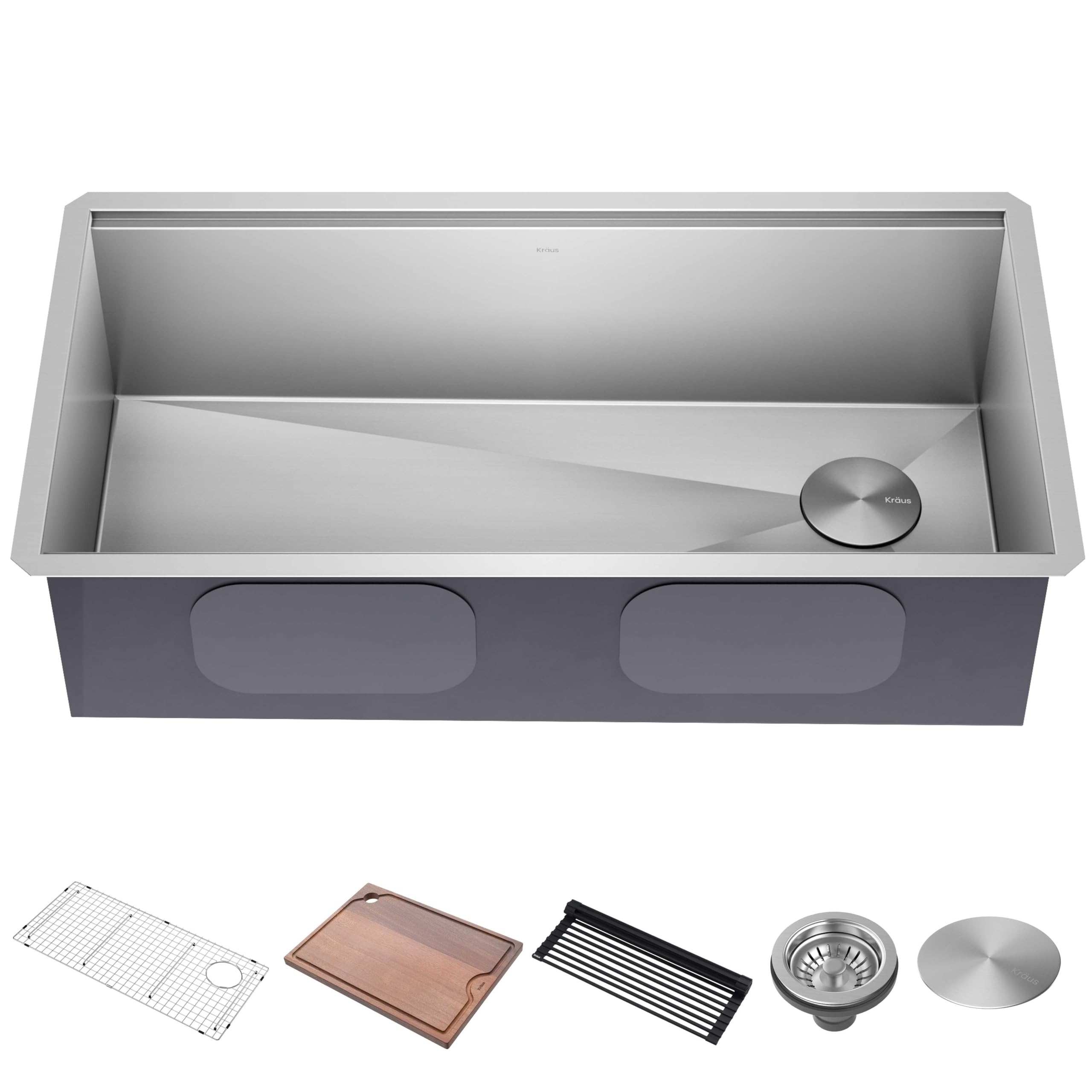KRAUS Kore 36-Inch Undermount Workstation Single Bowl Kitchen Sink - 16 Gauge Stainless Steel with Accessories (KWU110-36) - Perfect for Modern Kitchens & Food Prep Stations
