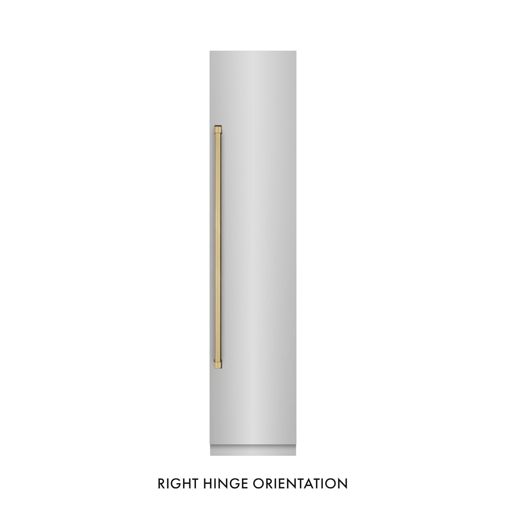 ZLINE Autograph Edition 18 Inch 8.6 Cu Ft Right Hinge Stainless Steel Column Freezer with Graphite Gray Interior & Champagne Bronze Accents - Perfect for Home Bar, Basement, or Garage Storage (RCFVRZ 30418 CB)