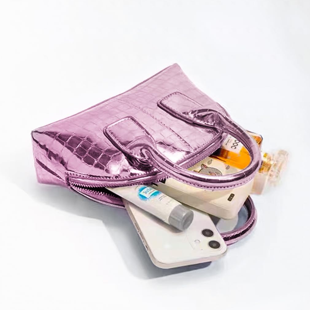 Mini Silver Crossbody Purse for Women - Cute Small Top Handle Gold Purse with Shiny Chain - Pink Metallic Handbag for Parties, Date Night & Daily Use