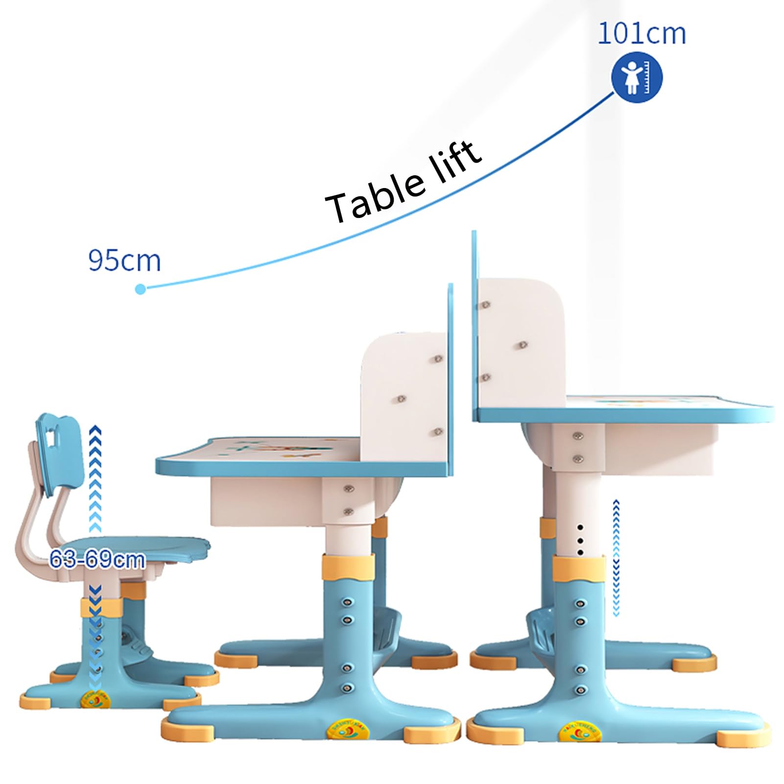 Adjustable Kids Study Desk and Chair Set with Storage Drawer - Ergonomic Children's Learning Table for Boys & Girls (Pink/Blue) - Perfect for Homeschooling, Online Classes & Bedroom Study Space