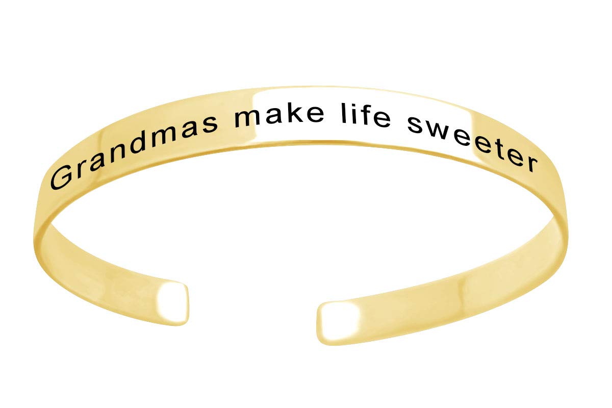 Customized 14k Yellow Gold Over Sterling Silver Positive Message Cuff Bracelet - Thoughtful Mother's Day Jewelry Gift for Mom - Perfect for Birthday, Anniversary & Special Occasions