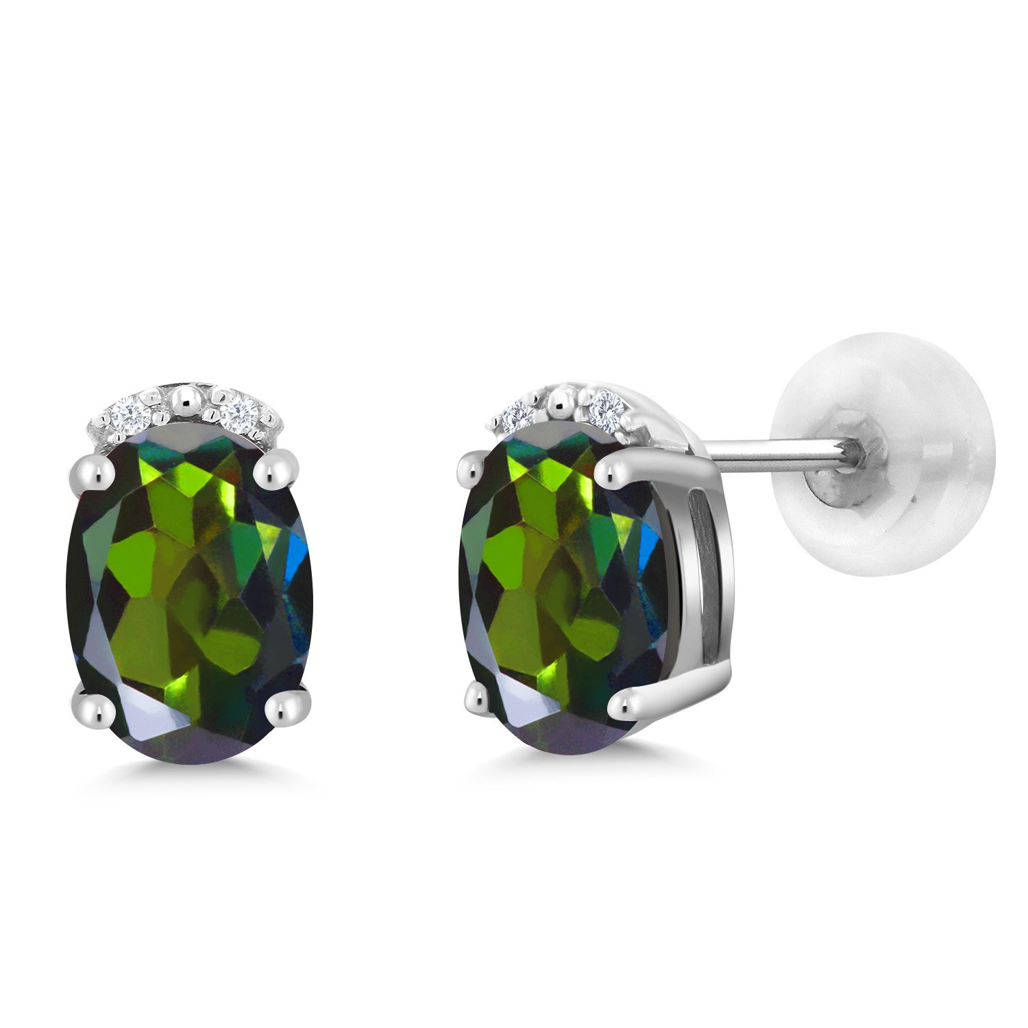 7X5MM Oval Gemstone & White Diamond Earrings in 10K Solid Gold | Birthstone Jewelry for Women | Perfect Gift for Mom, Wife, Her | Elegant Everyday Wear & Special Occasions