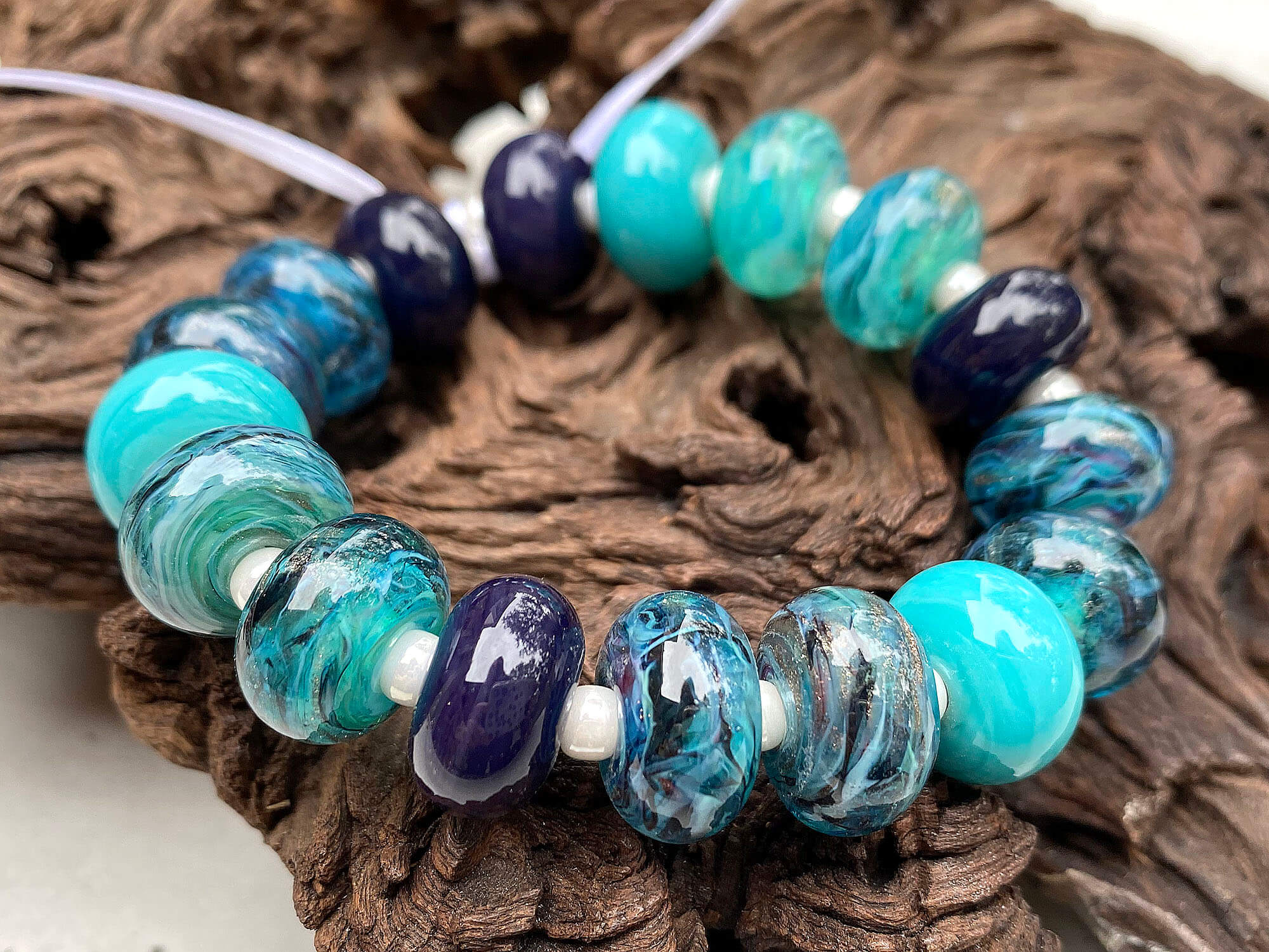Turquoise Blue Shimmer Lampwork Glass Beads Set for Jewelry Making - DIY Bracelets, Necklaces, Earrings - SRA Certified Artisan Crafted Beads (50pcs) - Perfect for Boho, Beach & Summer Fashion Accessories