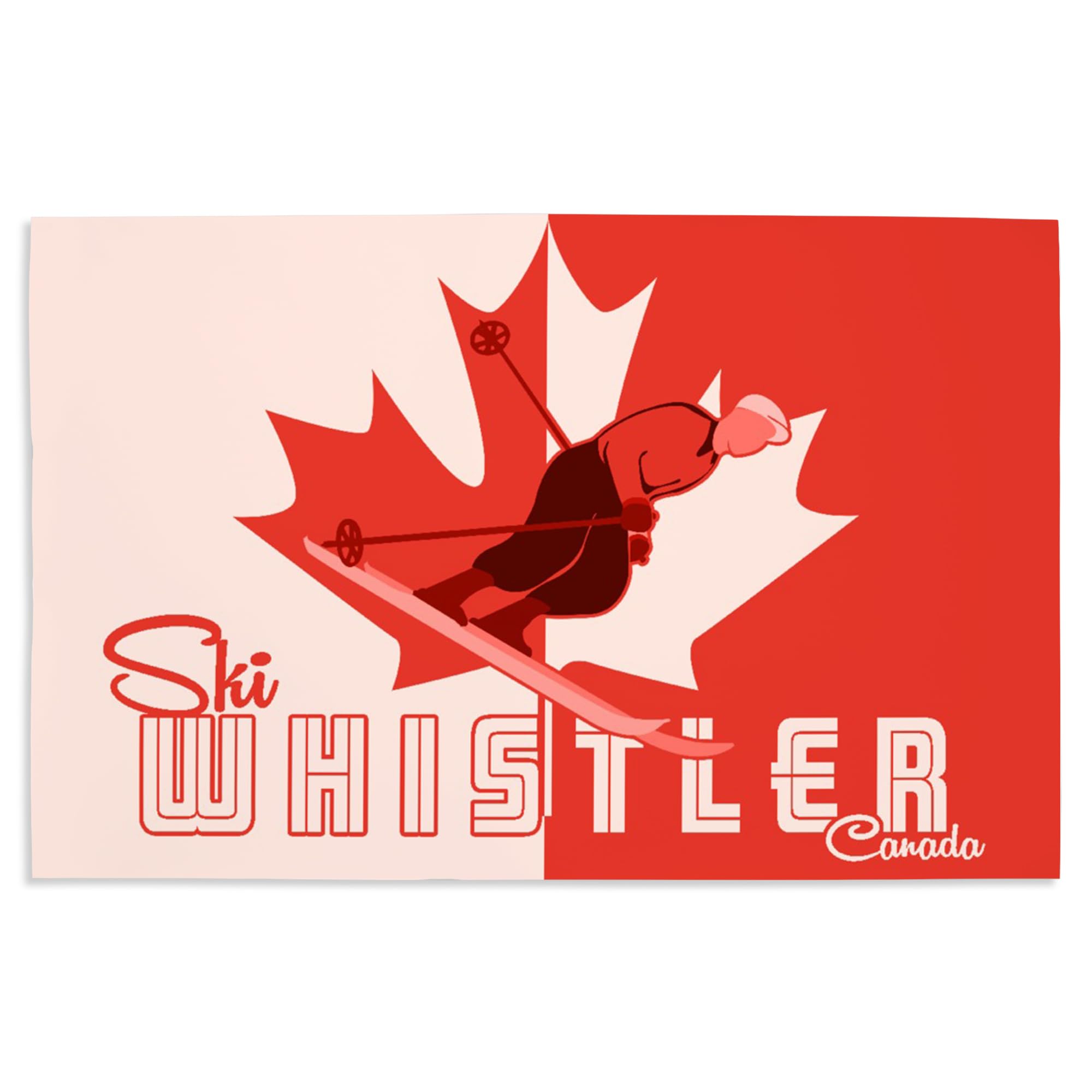 Lantern Press 16x24 Inch Giclee Print - Ski Whistler Canada Landscape Art with Leaf and Skier - Perfect for Home Decor, Office Wall Art & Ski Lodge Decoration
