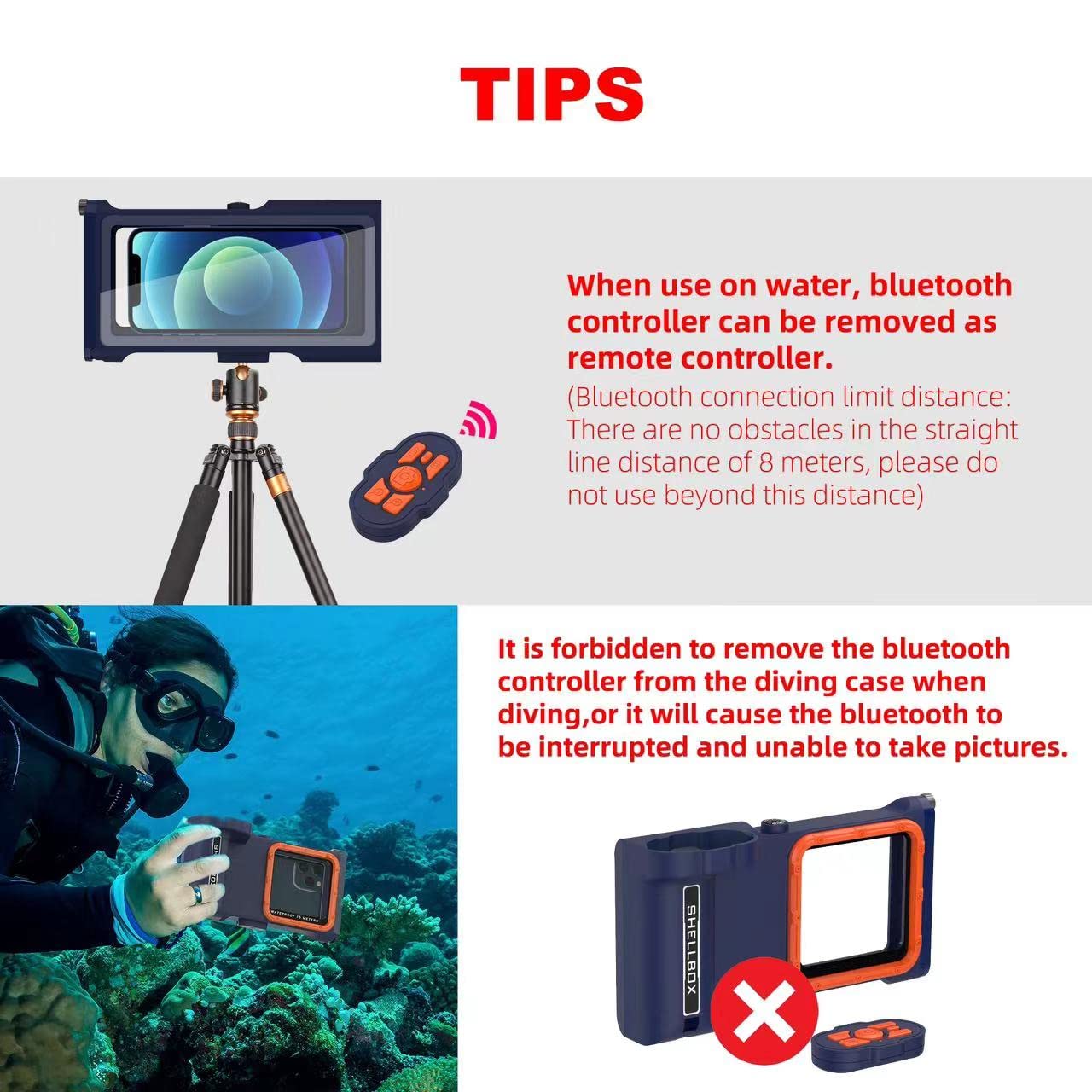 MRUOZRUI 3rd Gen Bluetooth Waterproof Phone Case - 15m/50ft Diving Protection for iPhone & Samsung - Underwater Photography & Video Case for Snorkeling, Scuba Diving, Swimming & Beach Activities