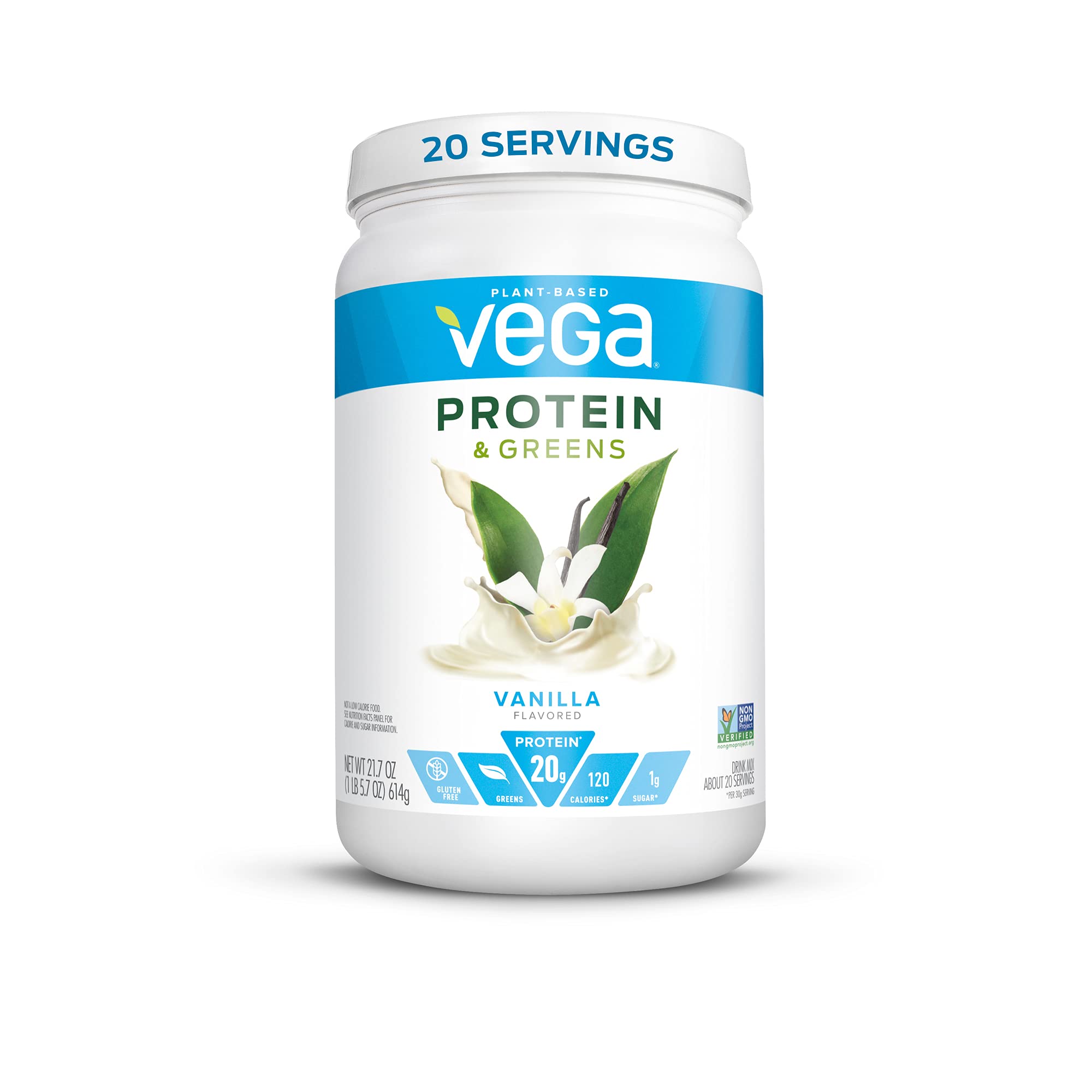 Vega Protein and Greens Vanilla Vegan Protein Powder - 20g Plant Based Protein, Low Carb, Keto Friendly, Dairy Free, Gluten Free, Non GMO Pea Protein for Men & Women - 1.4lb (20 Servings) | Perfect for Post-Workout Recovery, Smoothies & Healthy Meal Replacement