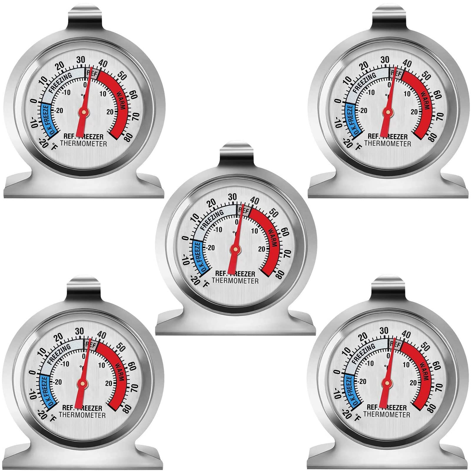 5-Pack Large Dial Refrigerator Freezer Thermometer - Classic Series Fridge Cooler Temperature Monitor for Home, Restaurant & Commercial Use