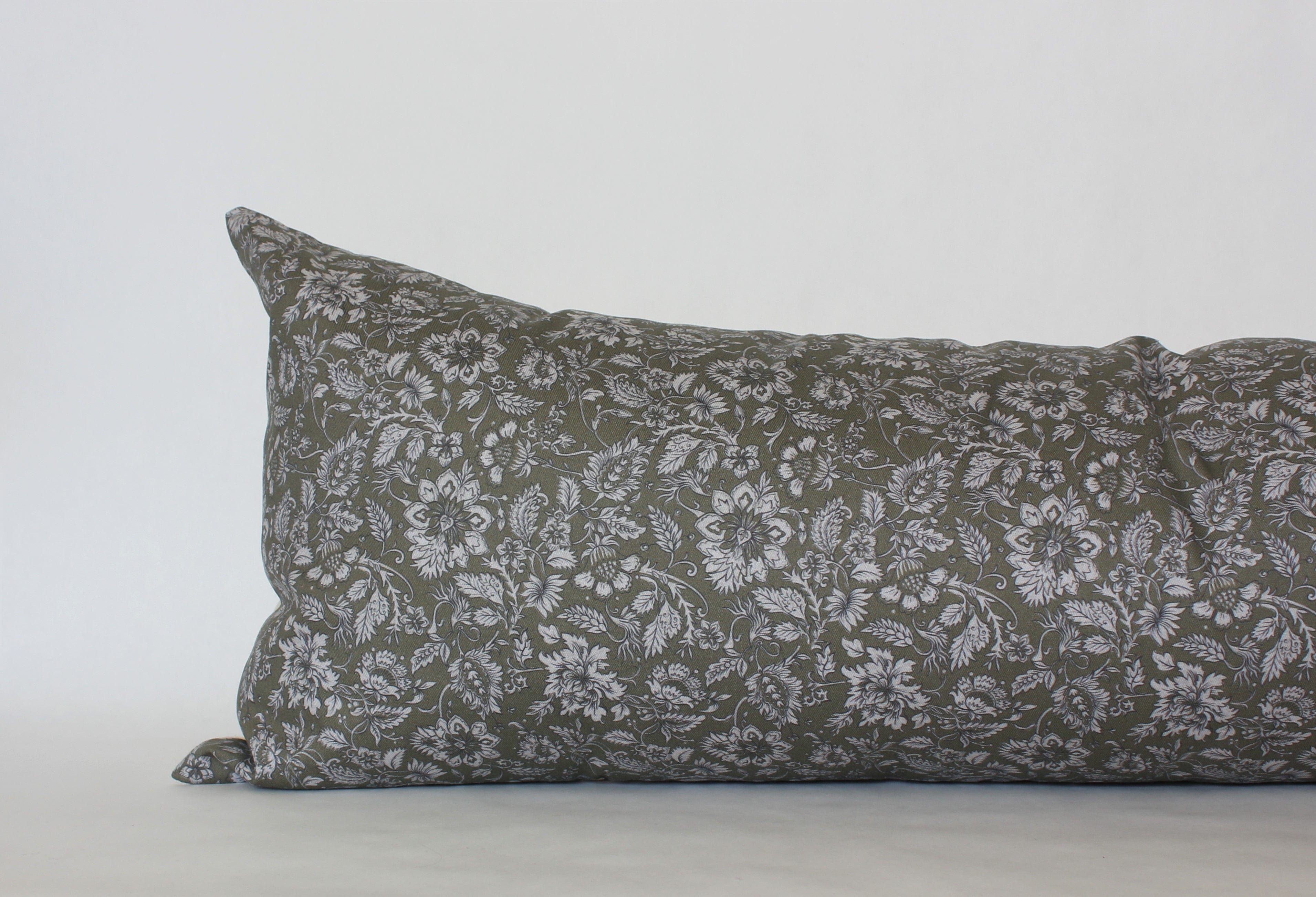 Olive Green Floral Lumbar Pillow Cover - Decorative Cushion Case for Sofa, Bed & Home Decor - 18x12 Inches