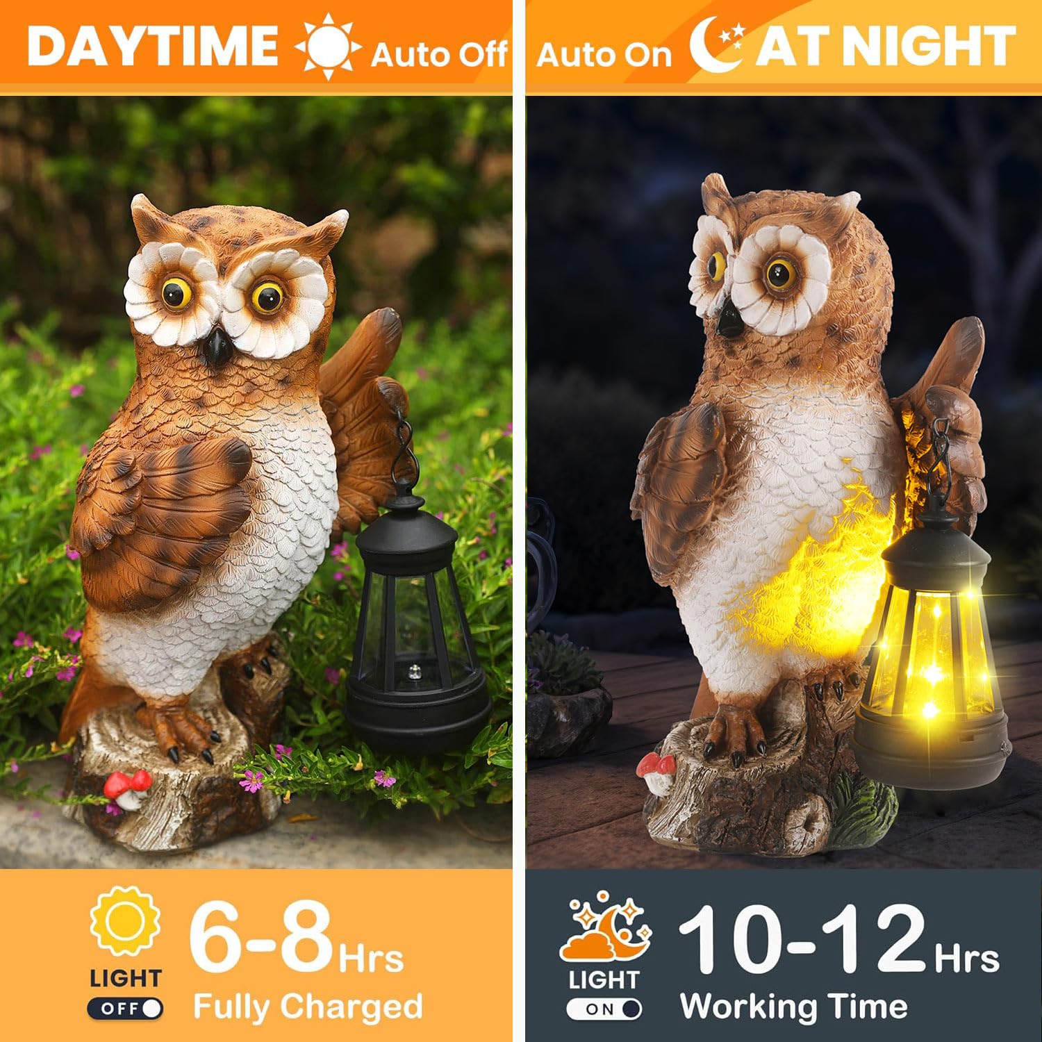 Solar Powered Owl Garden Statue - Outdoor Solar Lantern Decor for Patio, Balcony, Yard & Lawn - Unique Gift for Women & Mom - Perfect for Garden Lighting & Nighttime Ambiance