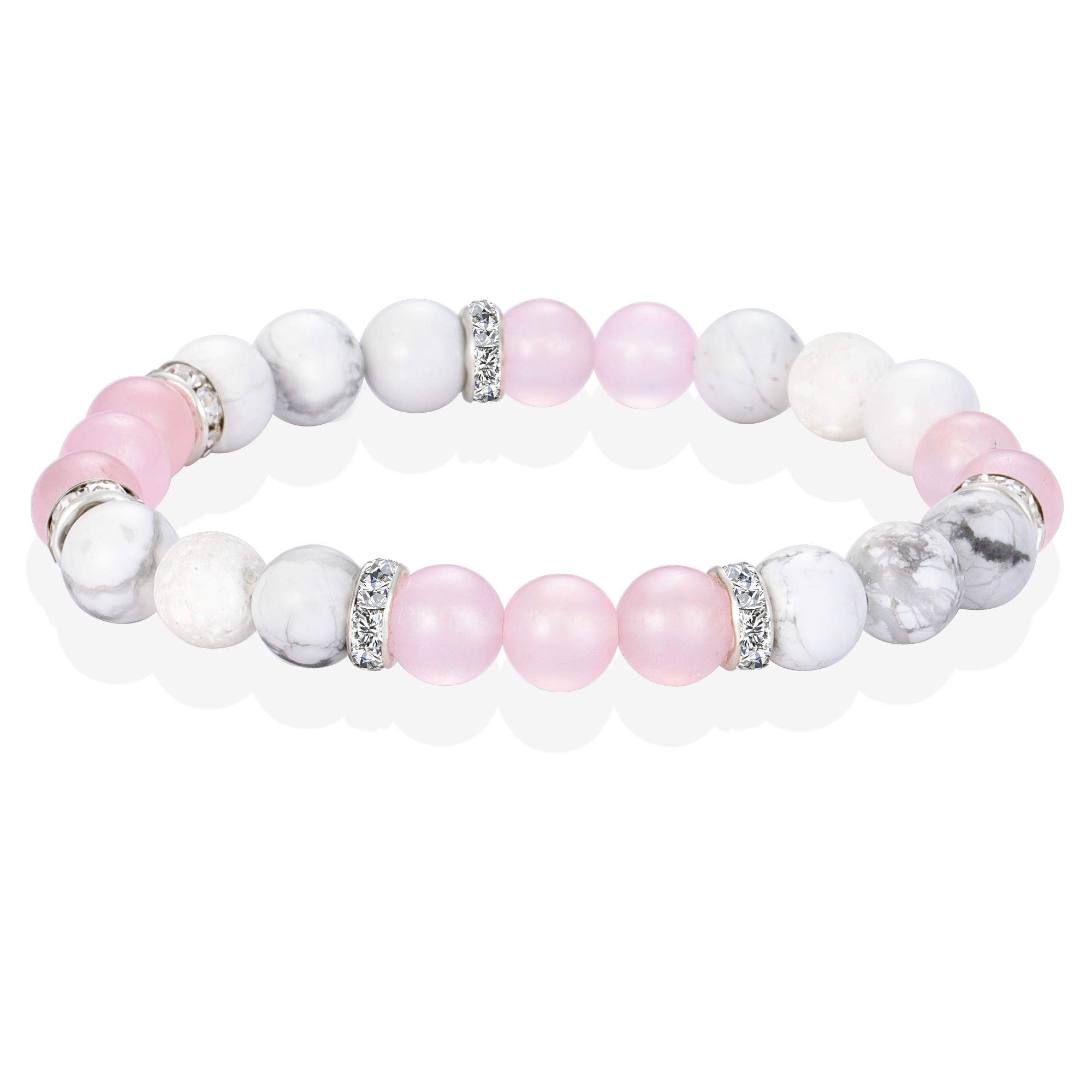 8MM Natural Stone Healing Crystal Stretch Bracelet - Howlite & Lava Stones for Anxiety & Stress Relief - Aromatherapy Oil Diffuser - Yoga Meditation Beads for Women - Perfect for Wellness, Spiritual Healing & Mindful Living