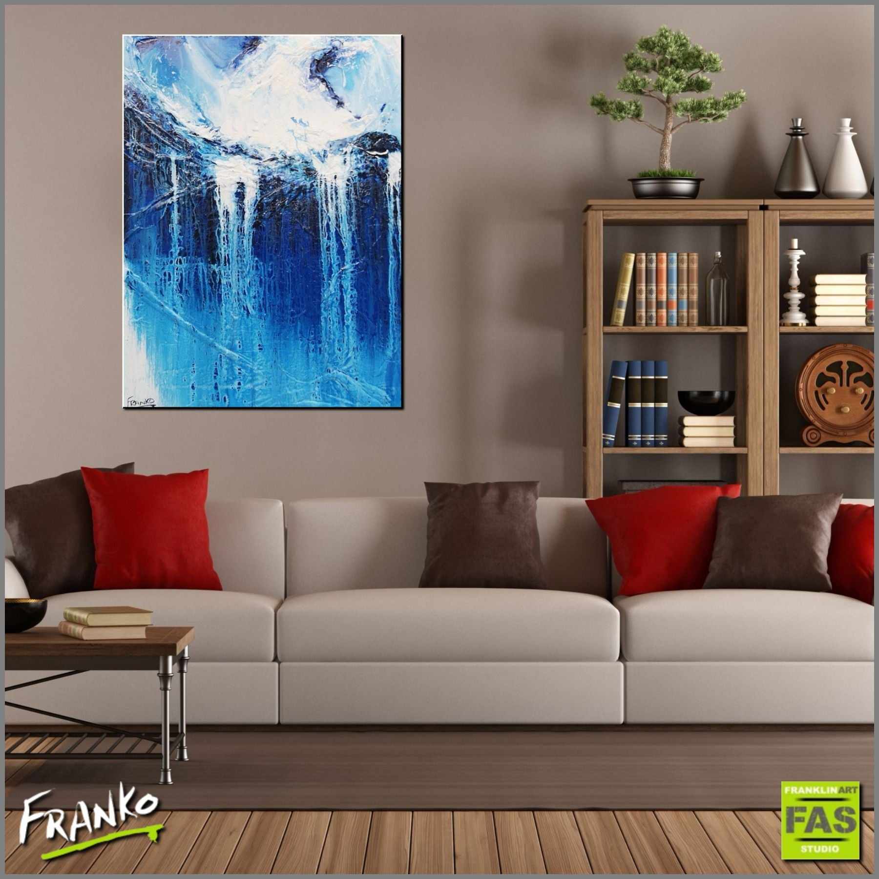 Simply Blue 75cm x 100cm Blue White Abstract Canvas Art - Modern Wall Decor for Living Room, Bedroom & Office